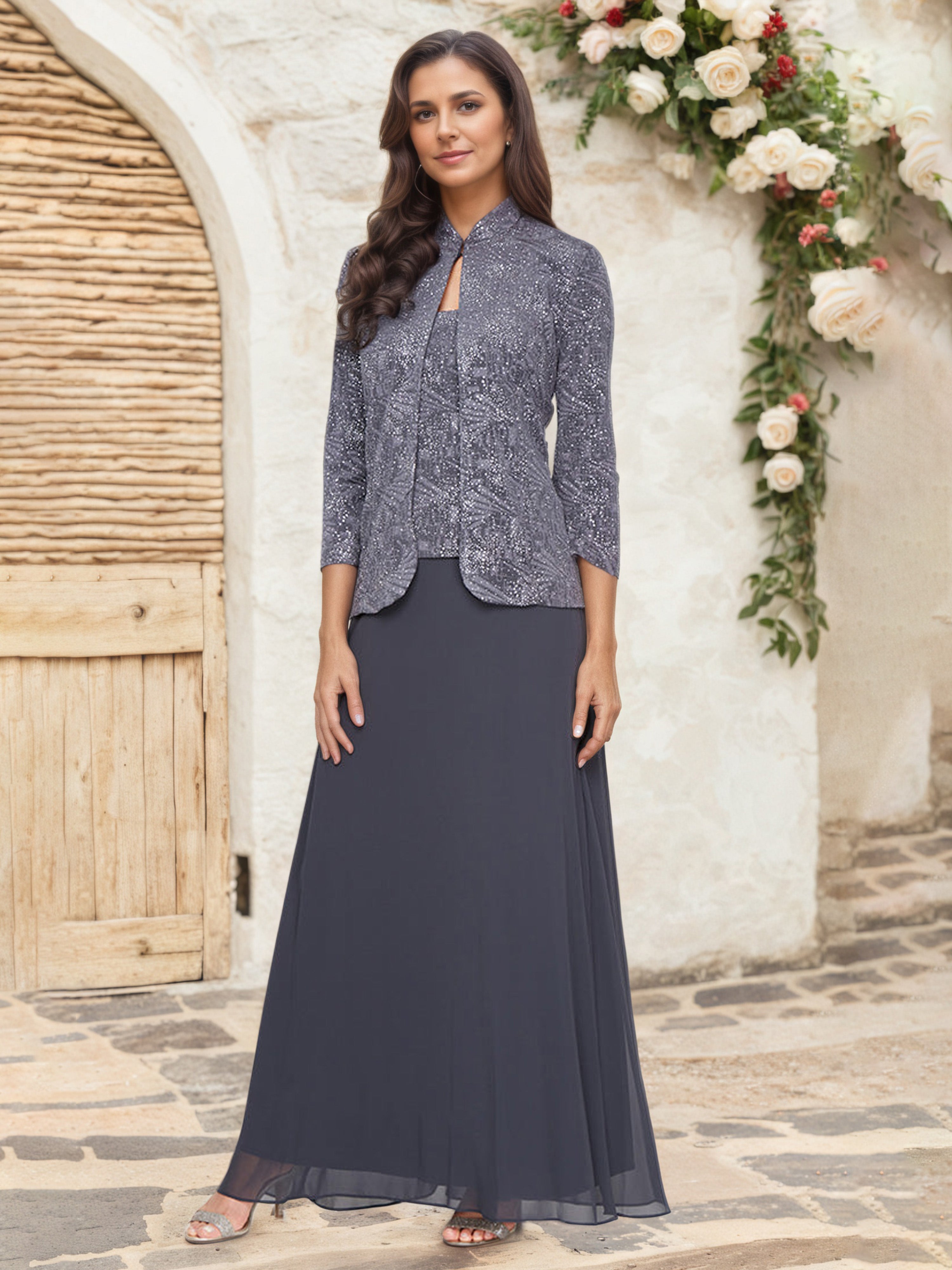 chiffon dress and coat Usmixi Women Comfy Round Neck Sleeveless Floral Print Long Chiffon Dress with Solid Cardigan Coat Two-Piece Sets Elegant Wedding Guest Flowy Dresses Pink XXXL