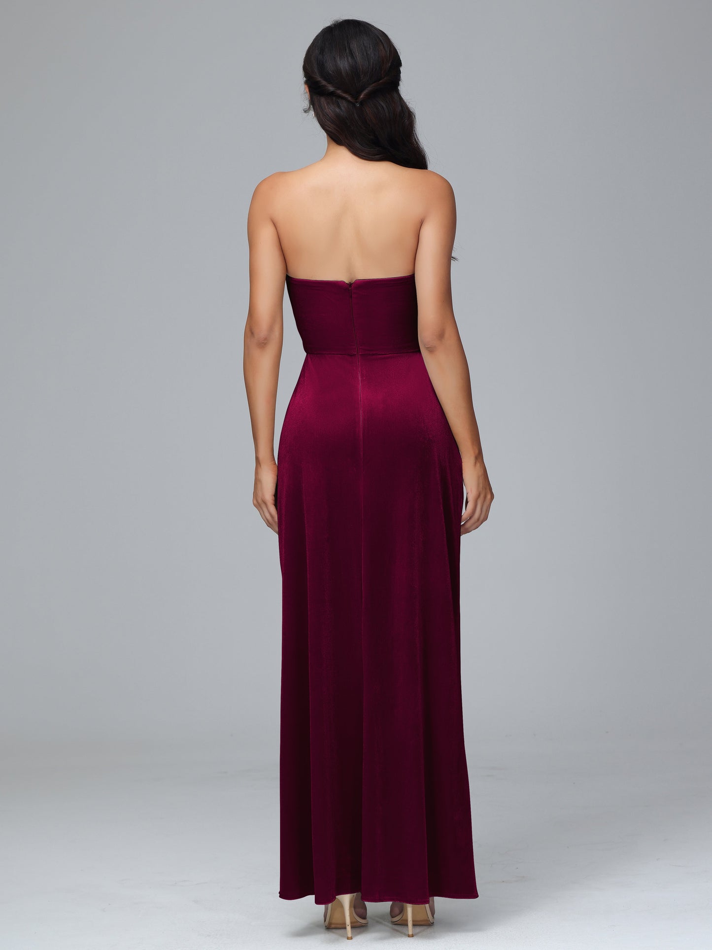 Strapless Plus Size Velvet Bridesmaid Dress With Slit