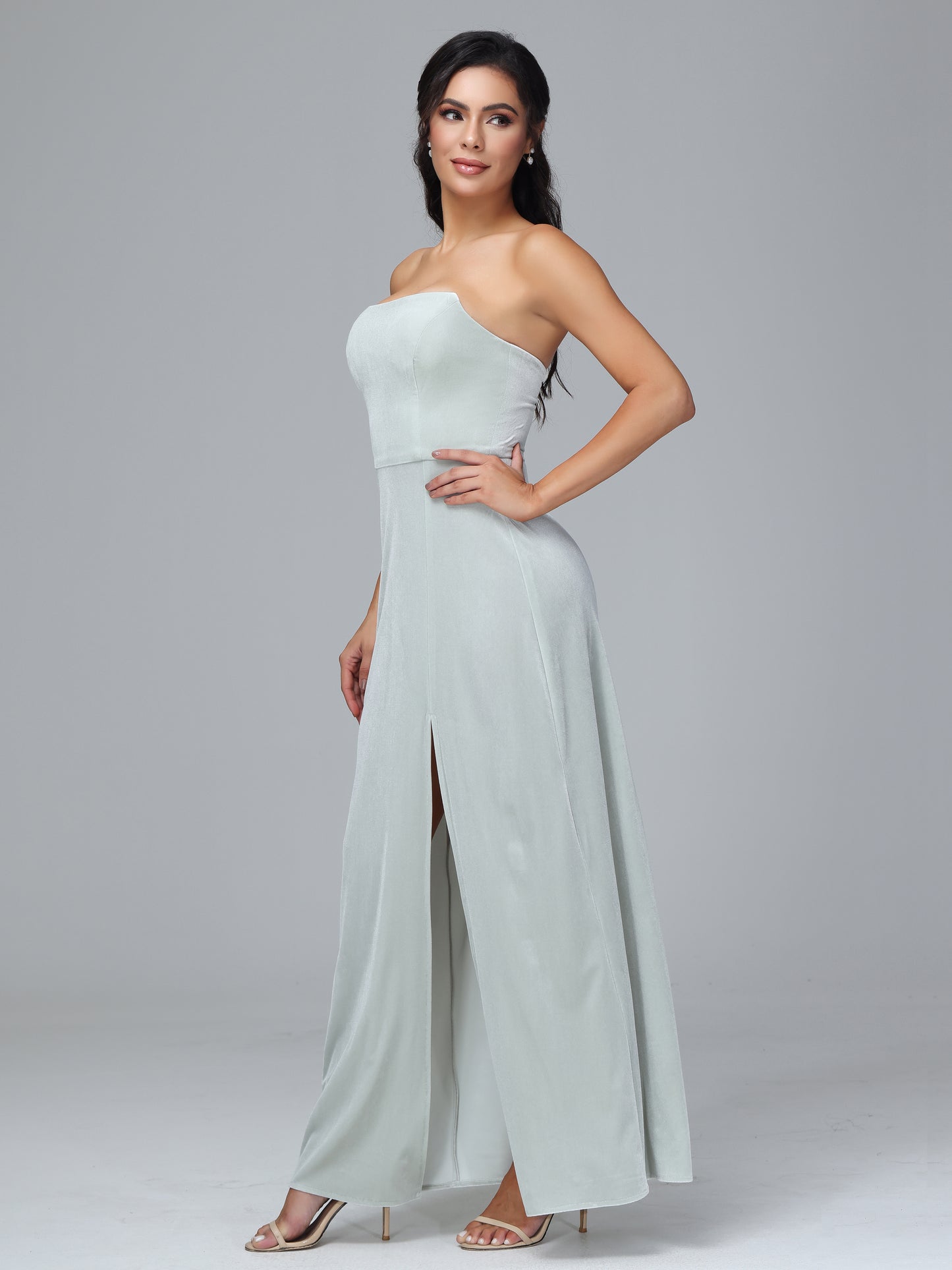 Strapless Velvet Bridesmaid Dress With Slit