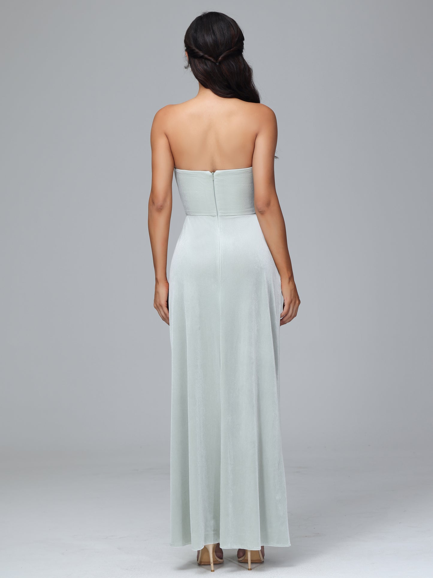 Strapless Velvet Bridesmaid Dress With Slit