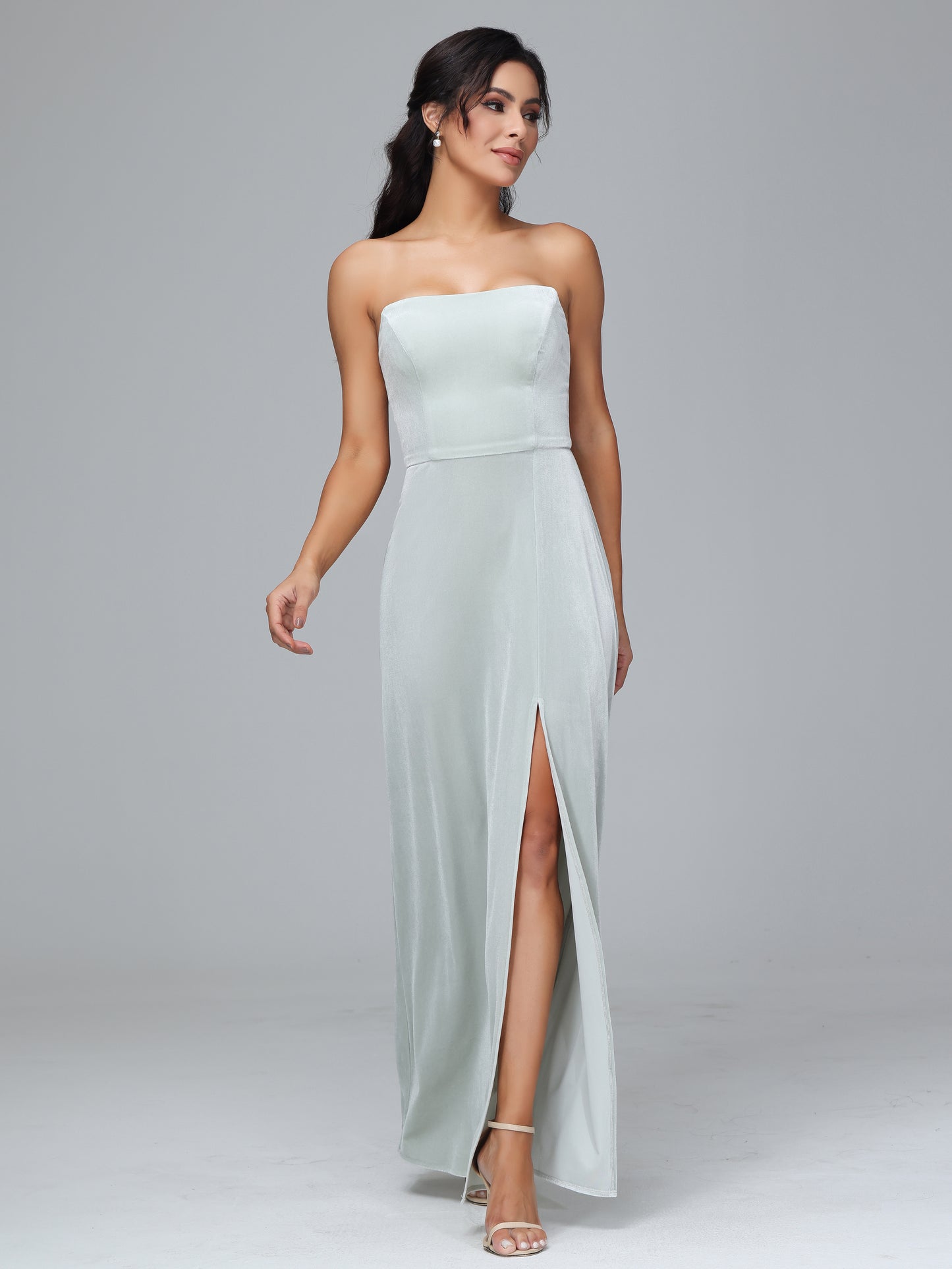 Strapless Velvet Bridesmaid Dress With Slit