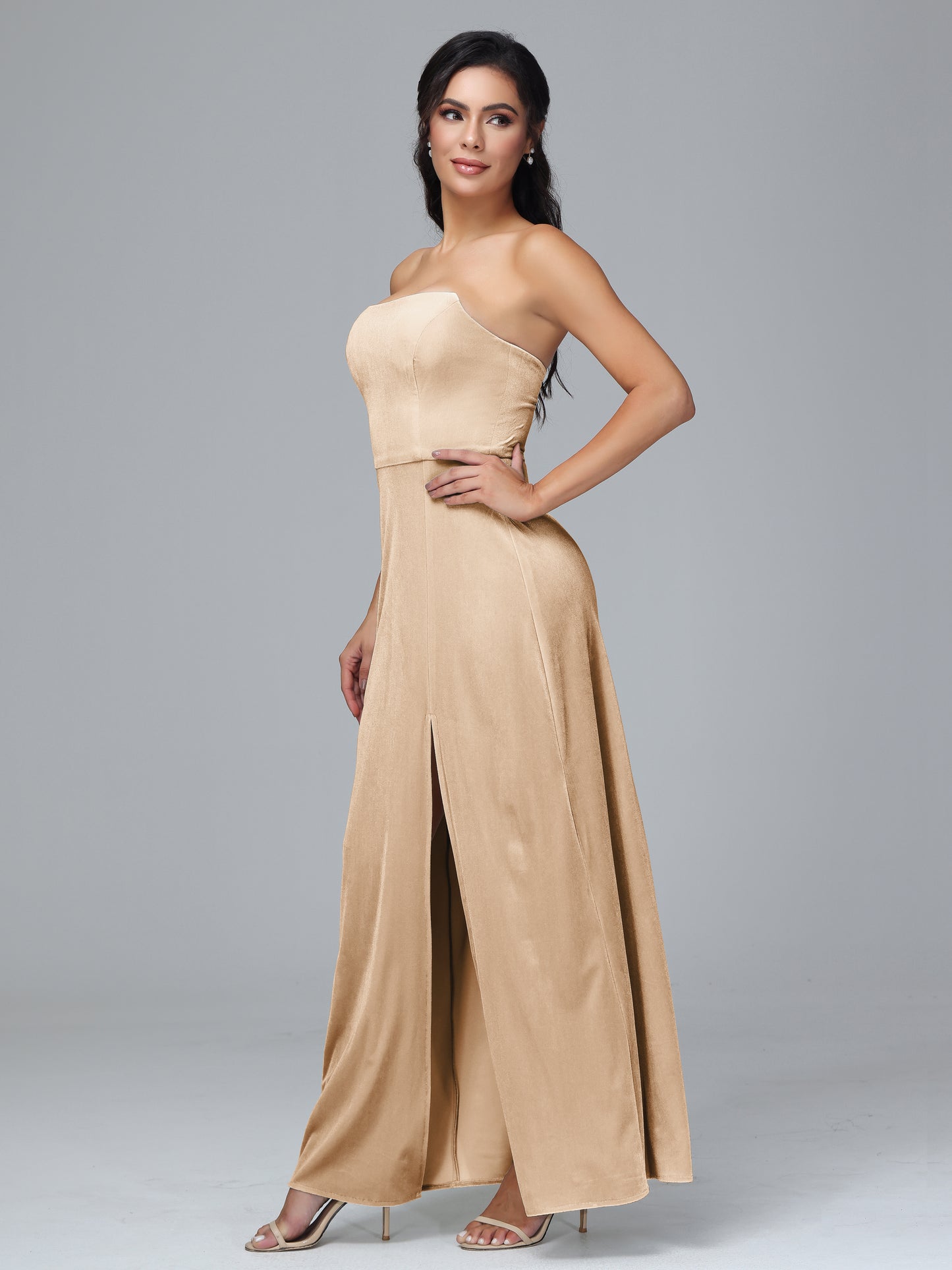 Strapless Velvet Bridesmaid Dress With Slit