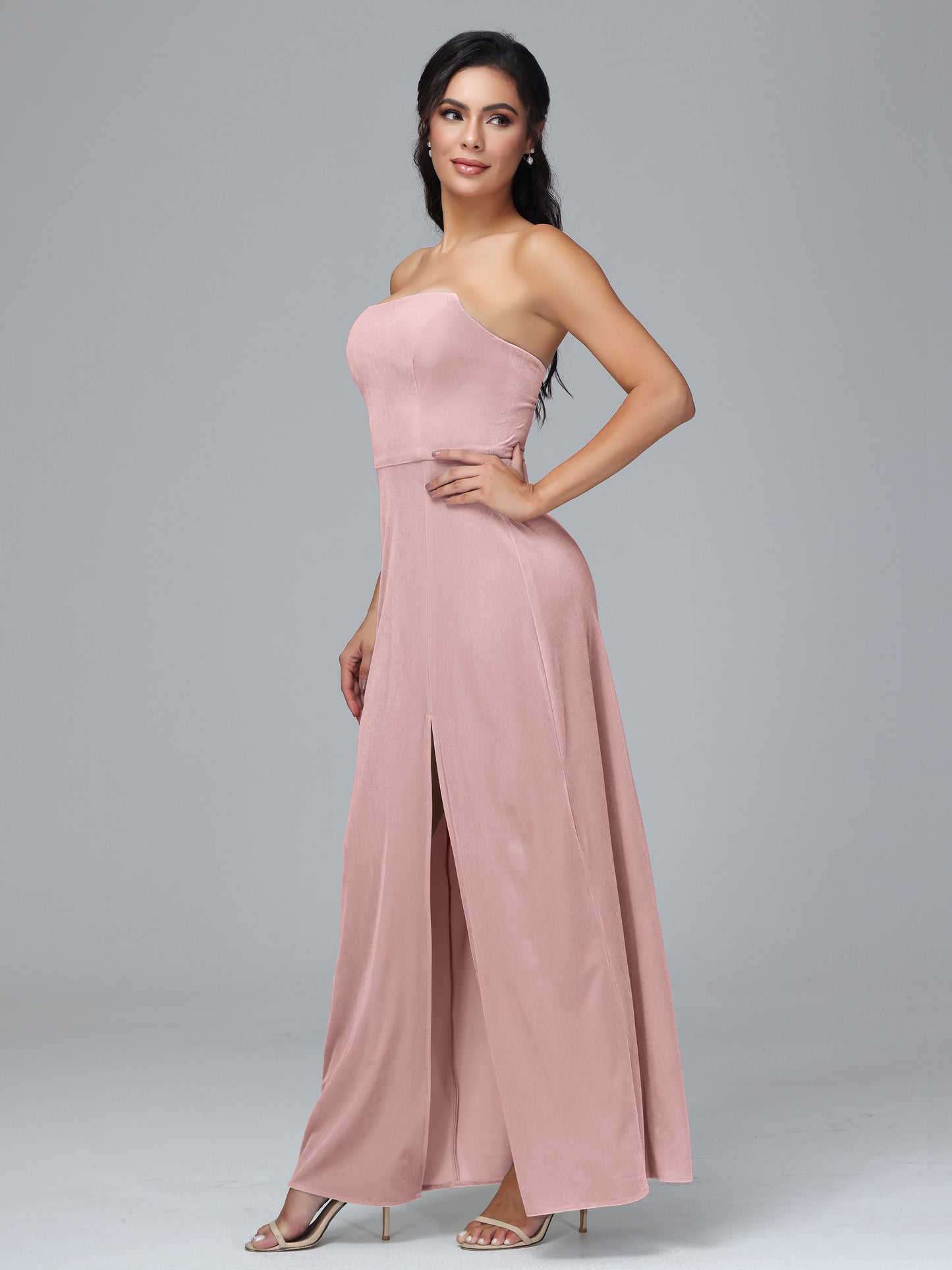 Strapless Velvet Bridesmaid Dress With Slit