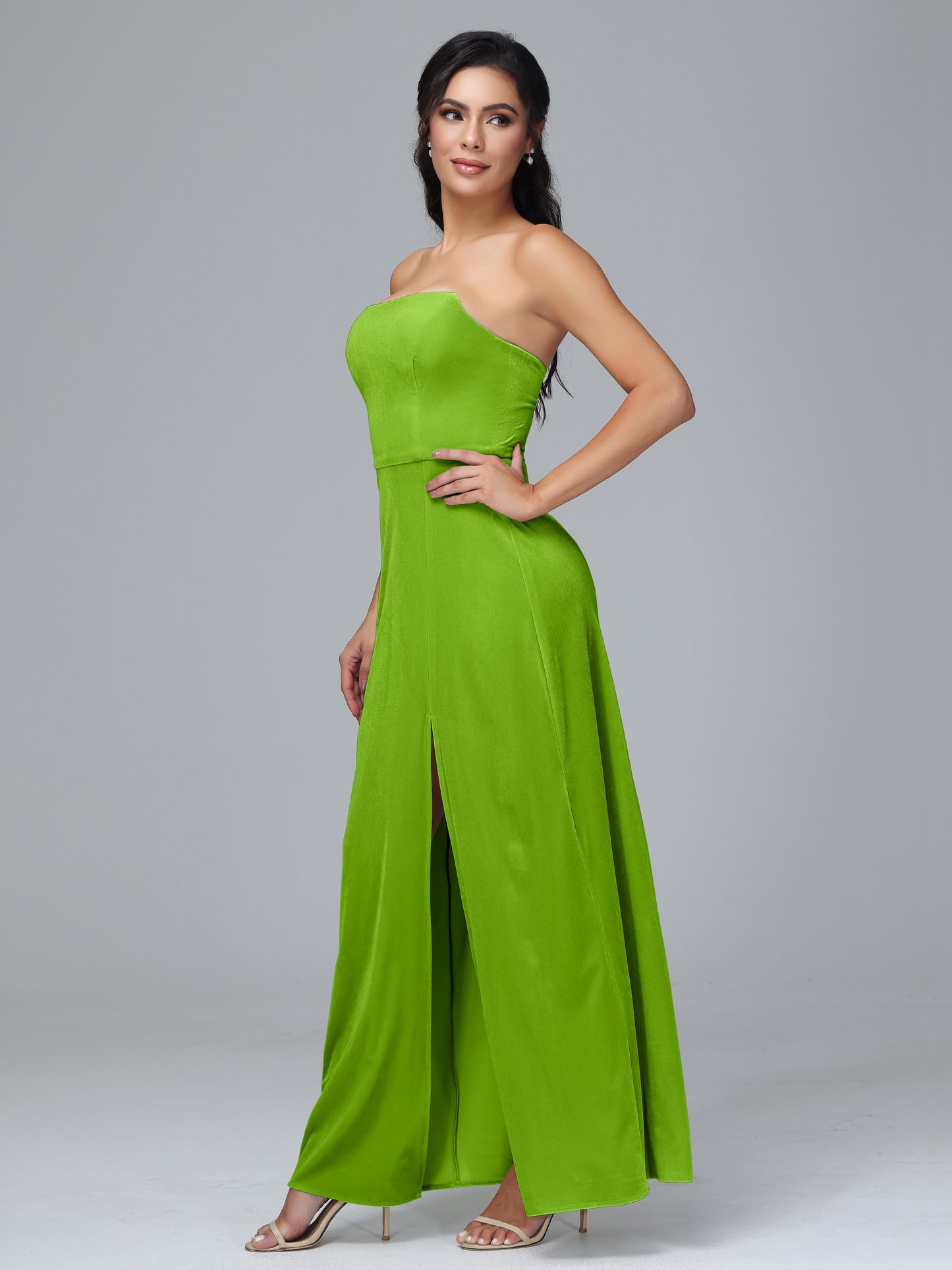 Strapless Velvet Bridesmaid Dress With Slit