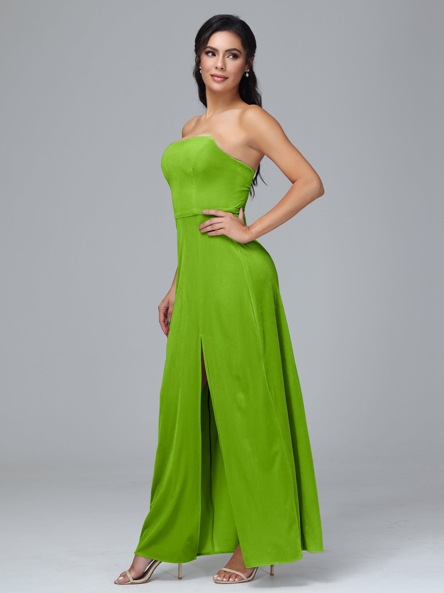 Strapless Plus Size Velvet Bridesmaid Dress With Slit