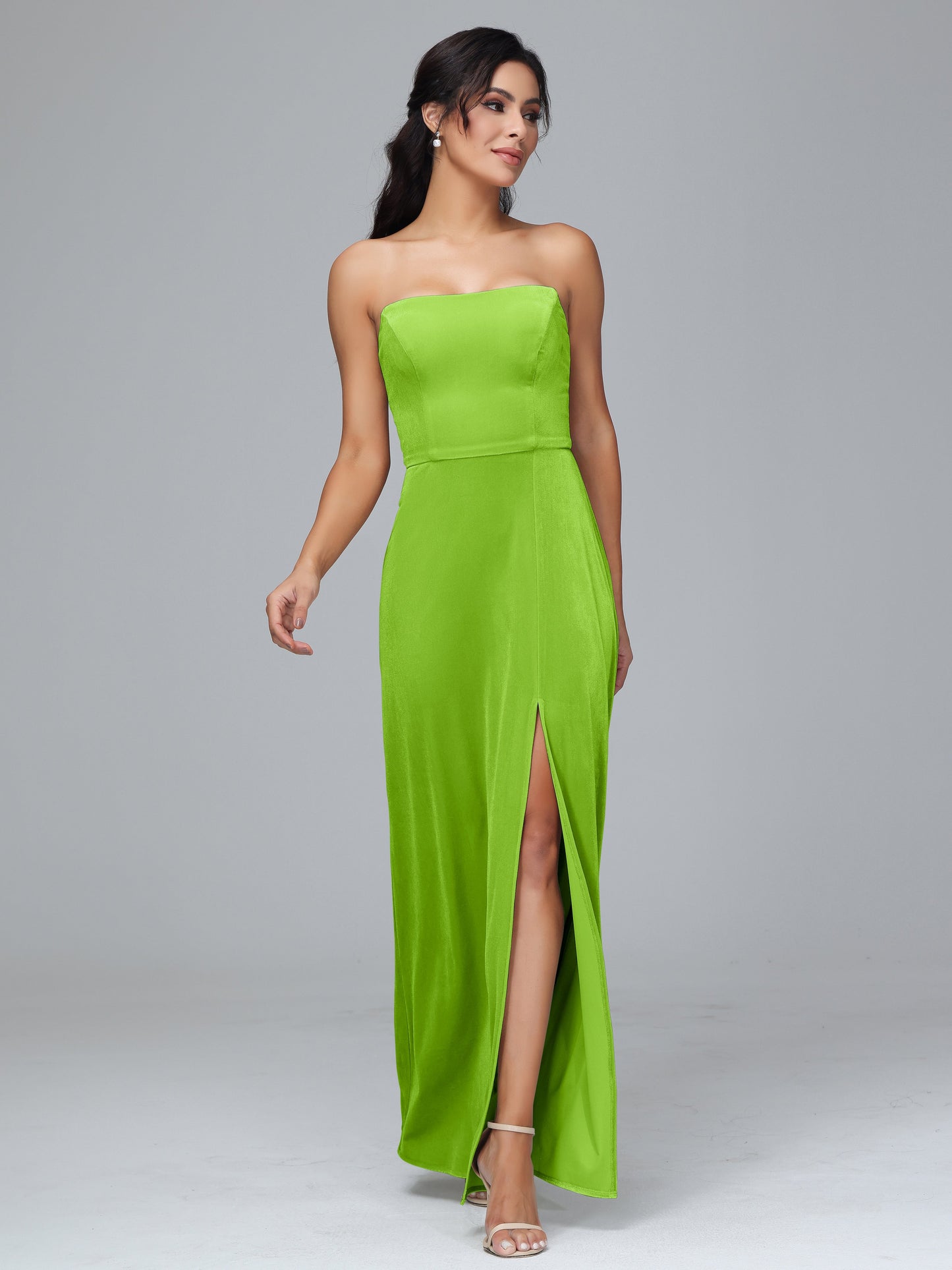 Strapless Plus Size Velvet Bridesmaid Dress With Slit