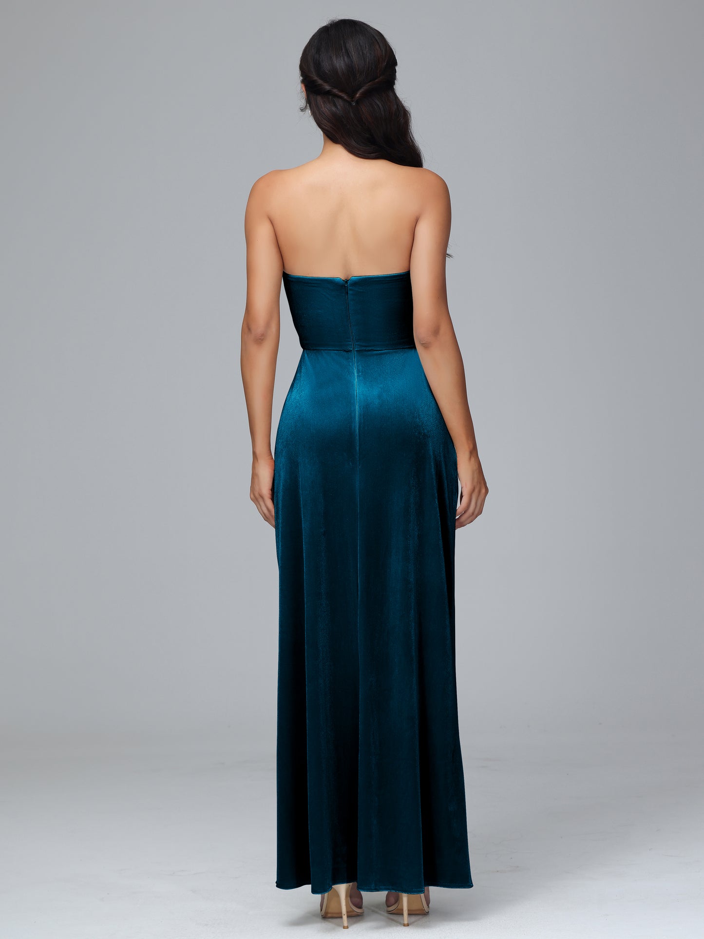 Strapless Velvet Bridesmaid Dress With Slit