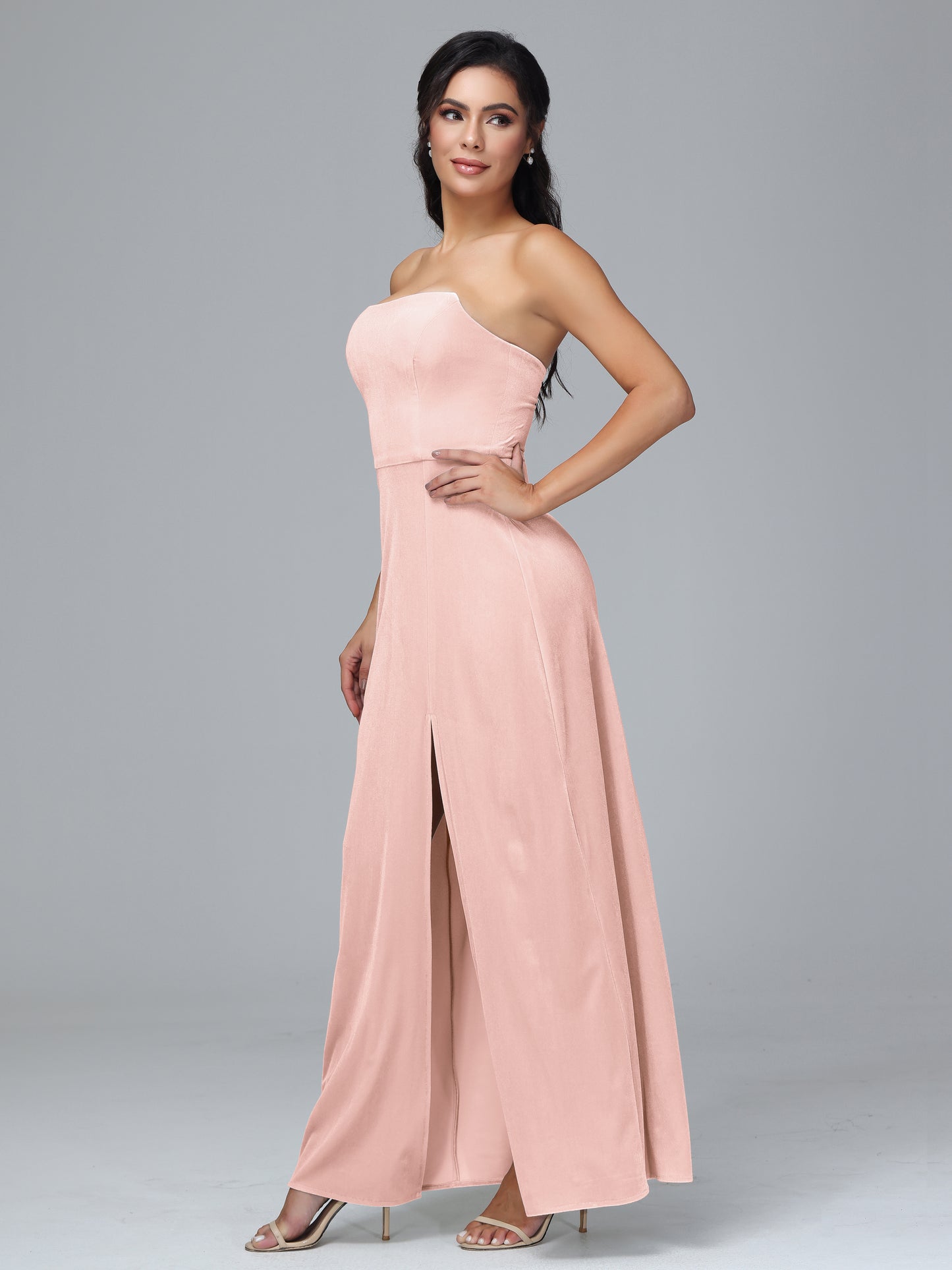 Strapless Velvet Bridesmaid Dress With Slit