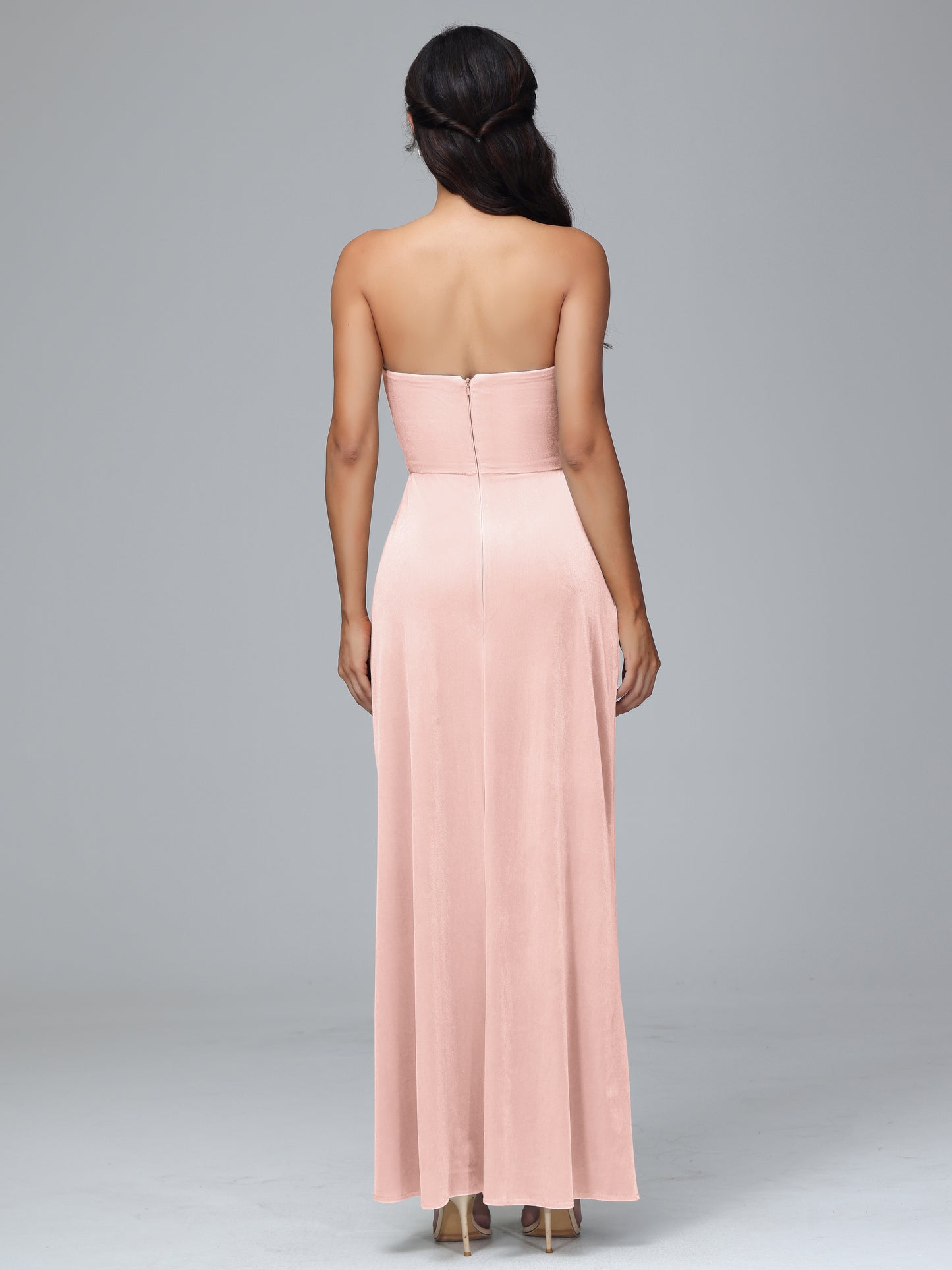 Strapless Velvet Bridesmaid Dress With Slit