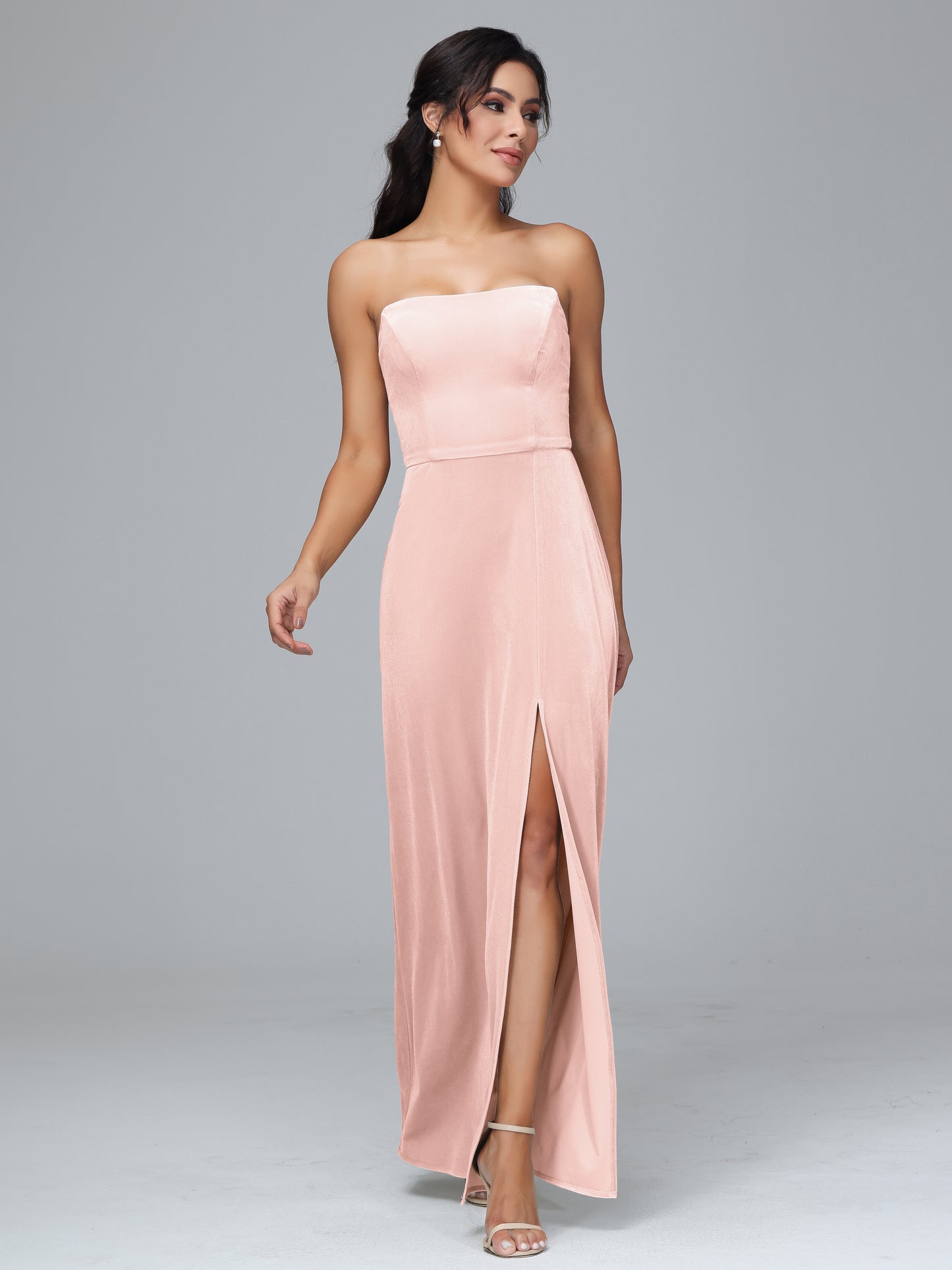 Strapless Velvet Bridesmaid Dress With Slit