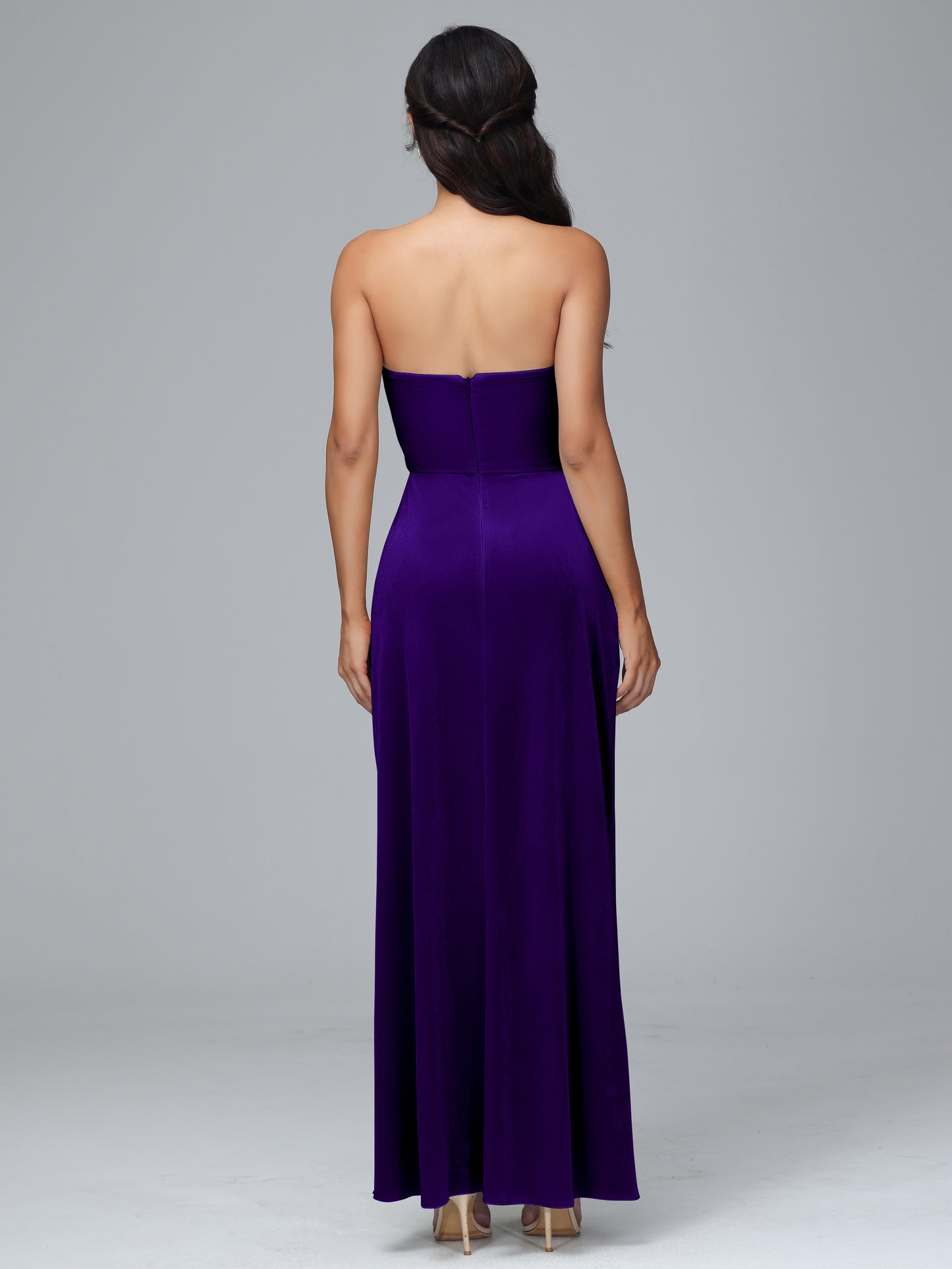 Strapless Velvet Bridesmaid Dress With Slit