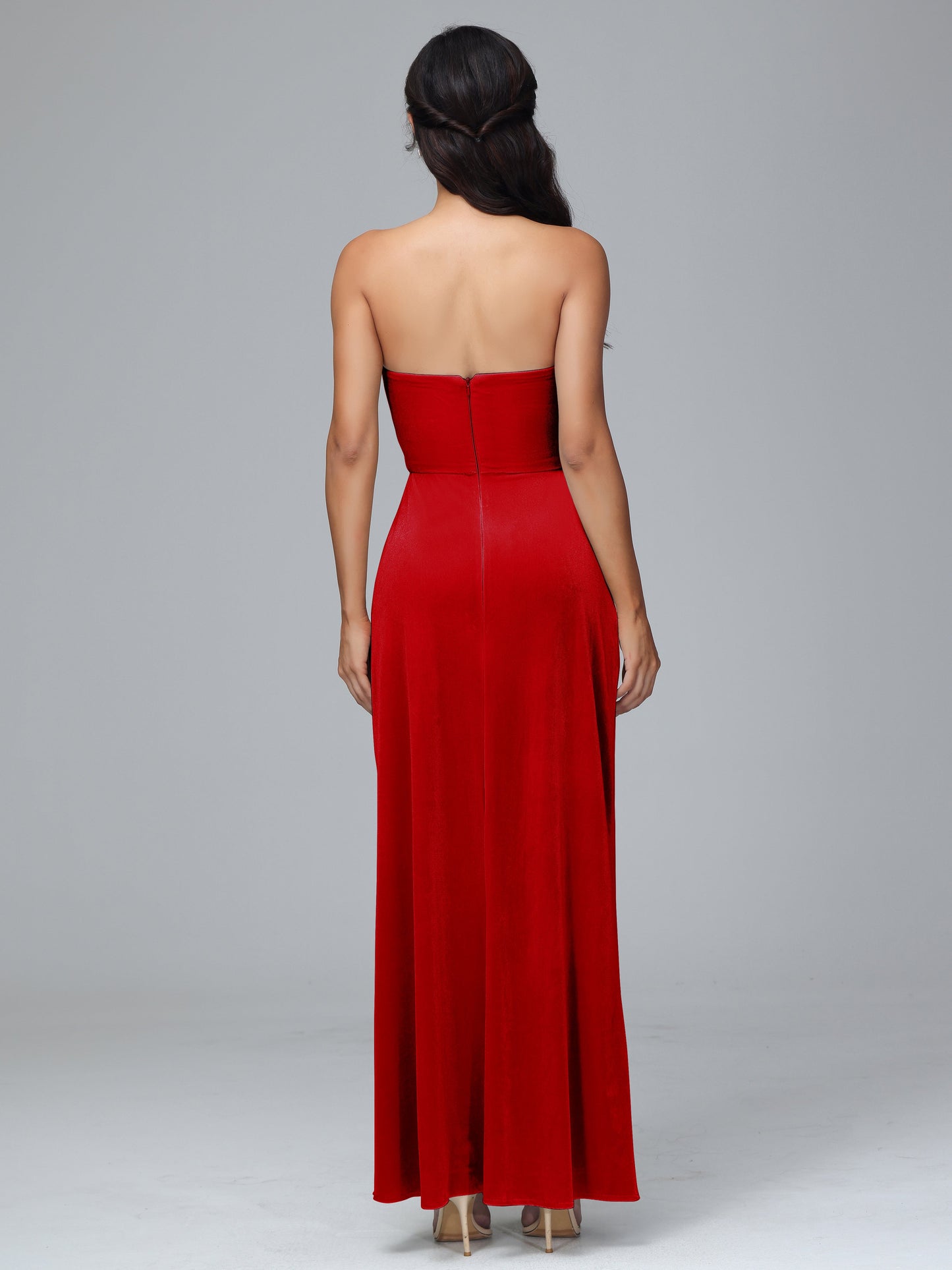 Strapless Plus Size Velvet Bridesmaid Dress With Slit