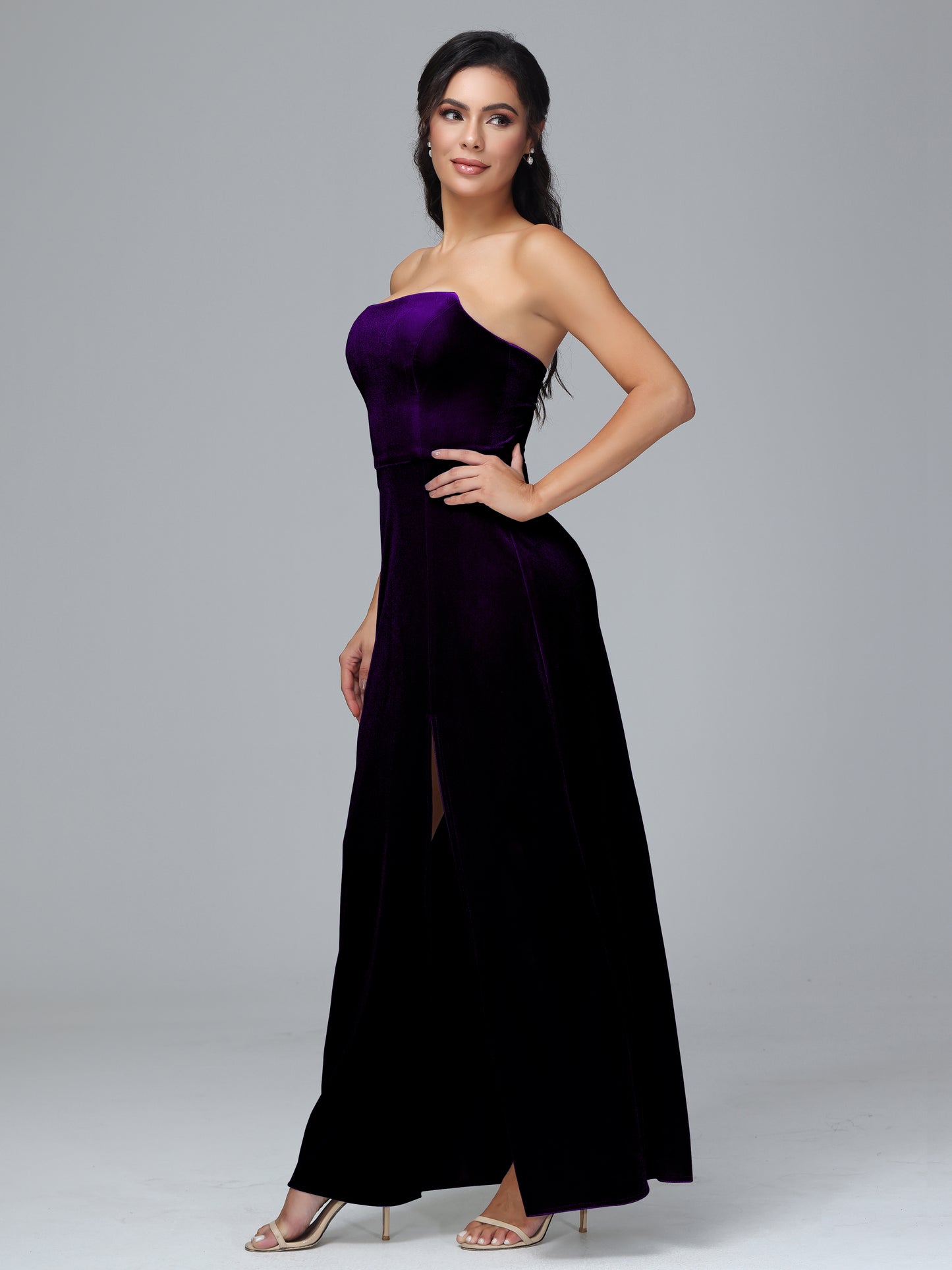 Strapless Velvet Bridesmaid Dress With Slit