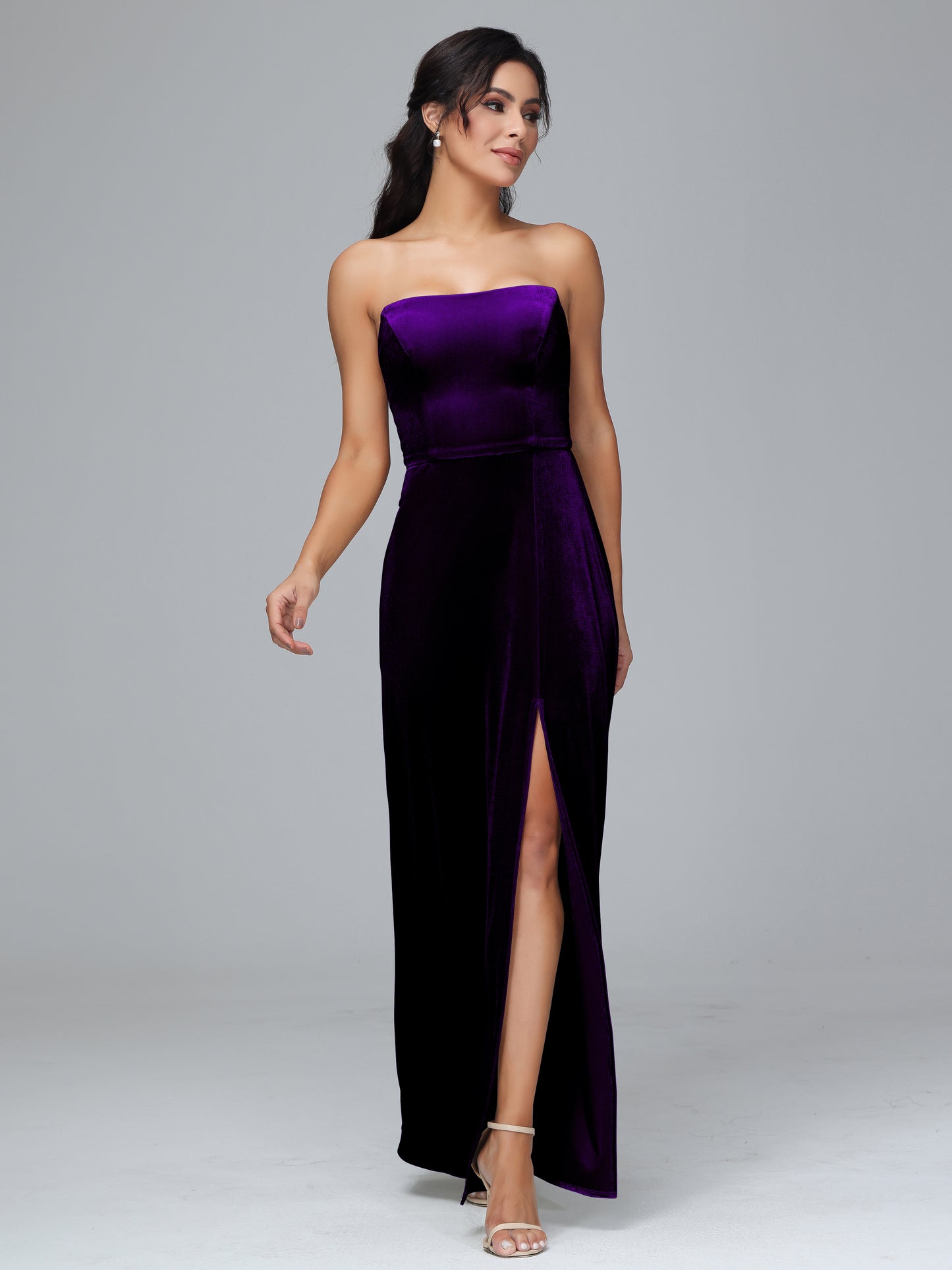 Strapless Velvet Bridesmaid Dress With Slit