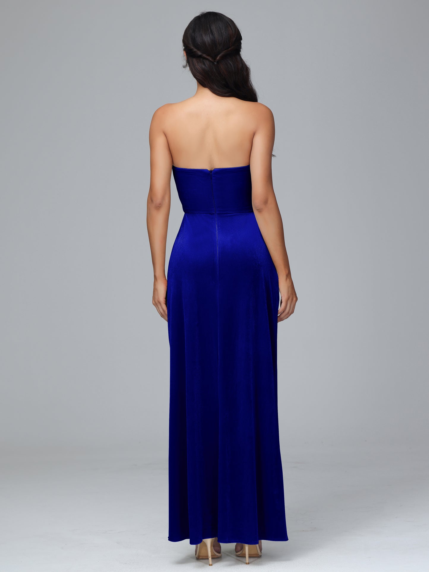 Strapless Velvet Bridesmaid Dress With Slit