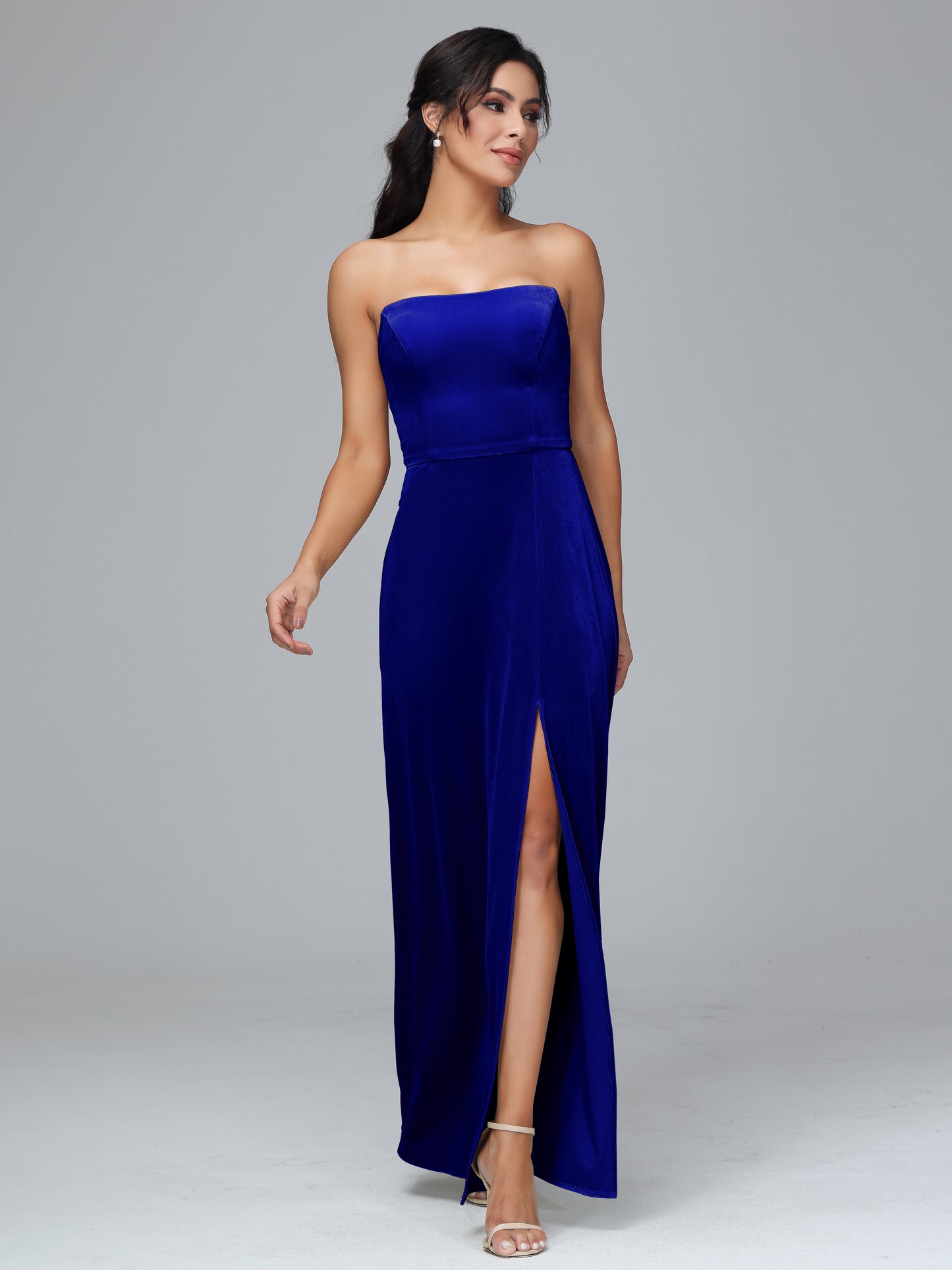 Strapless Velvet Bridesmaid Dress With Slit