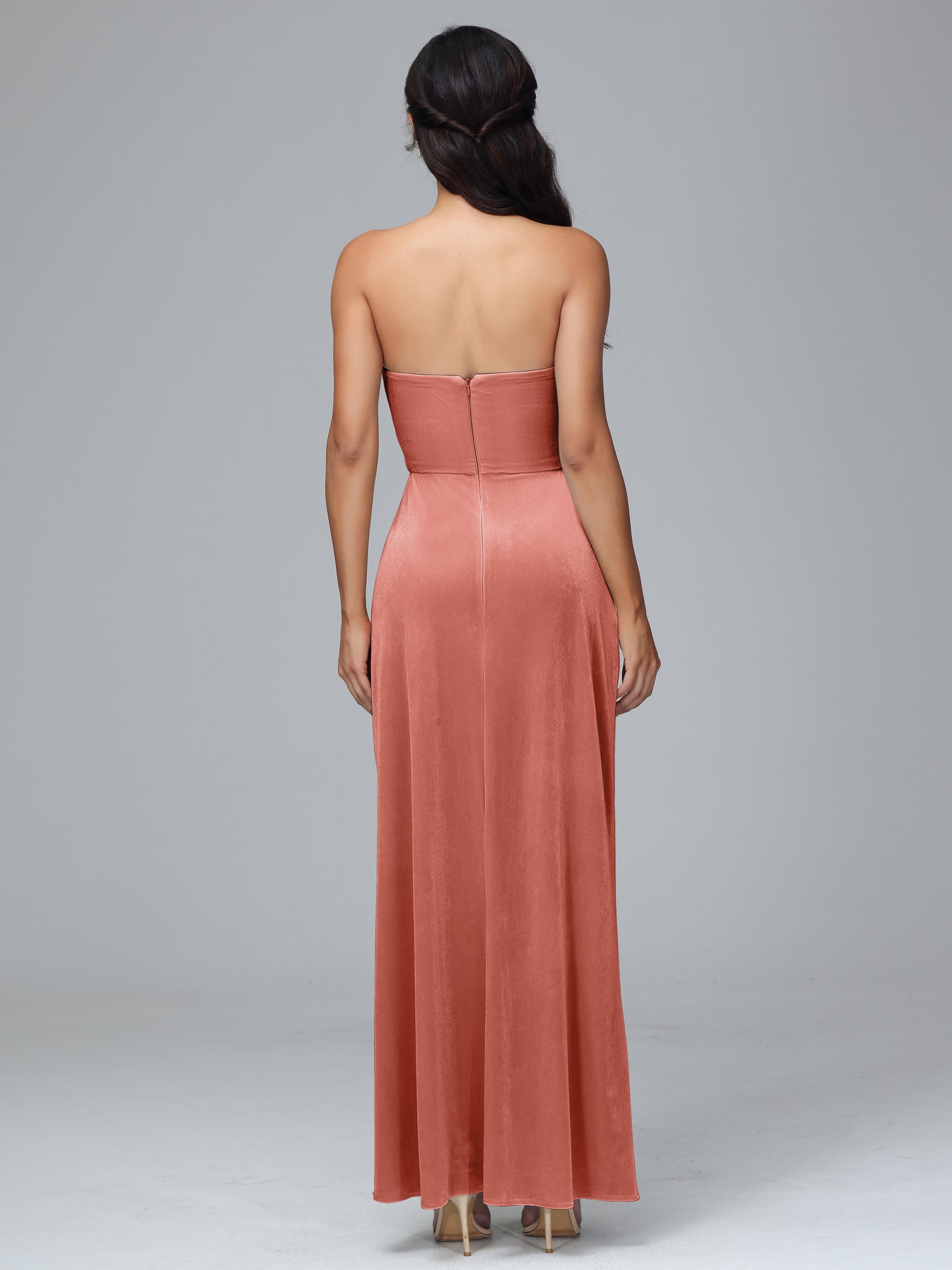 Strapless Velvet Bridesmaid Dress With Slit