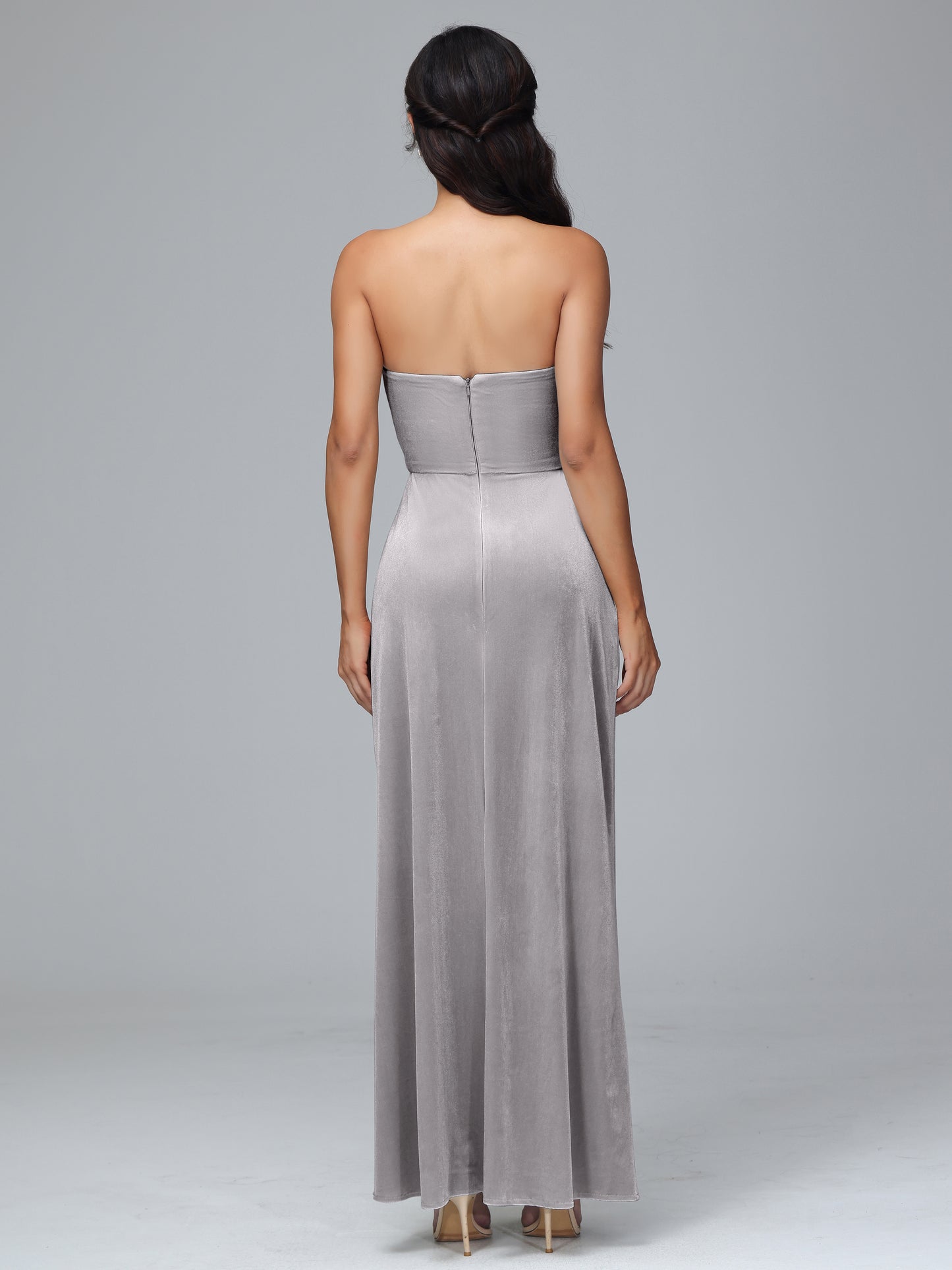 Strapless Velvet Bridesmaid Dress With Slit