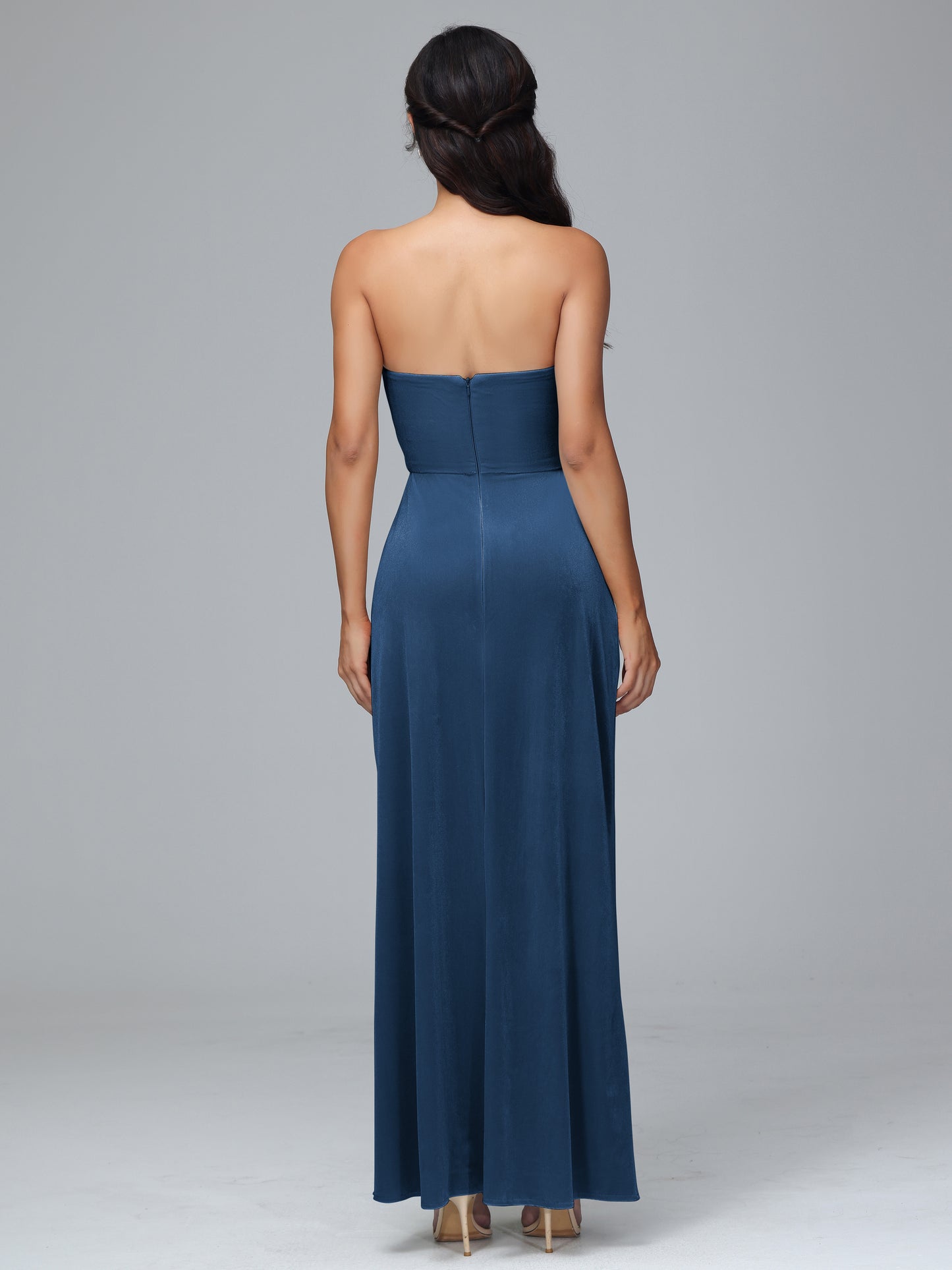 Strapless Velvet Bridesmaid Dress With Slit