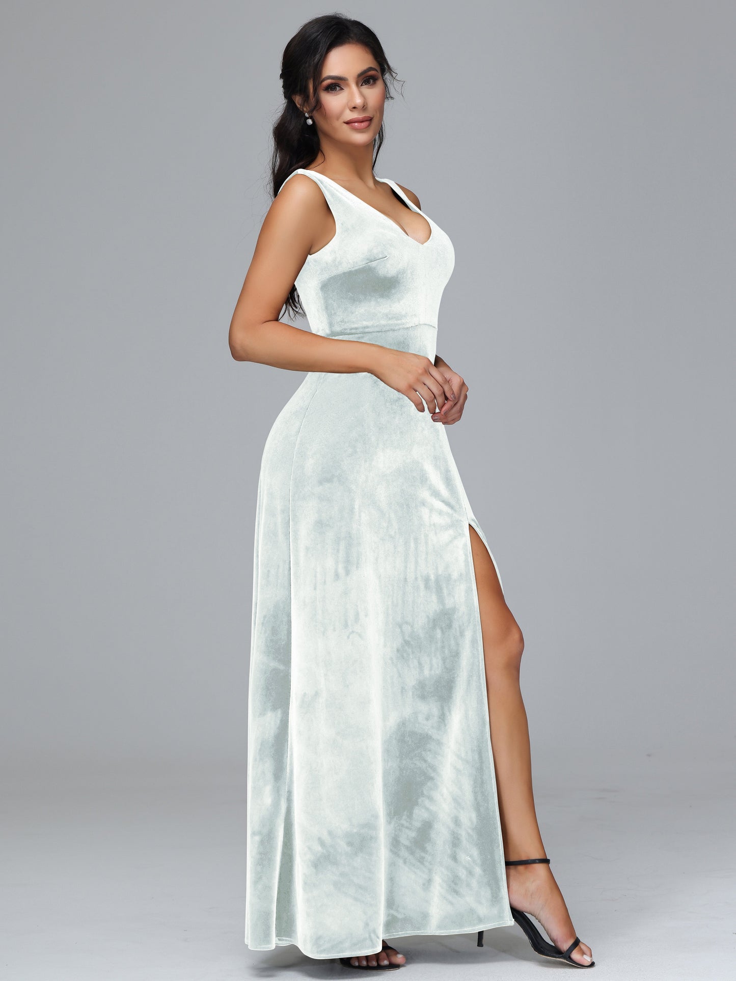 Straps V Neck Plus Size Bridesmaid Dress With Slit