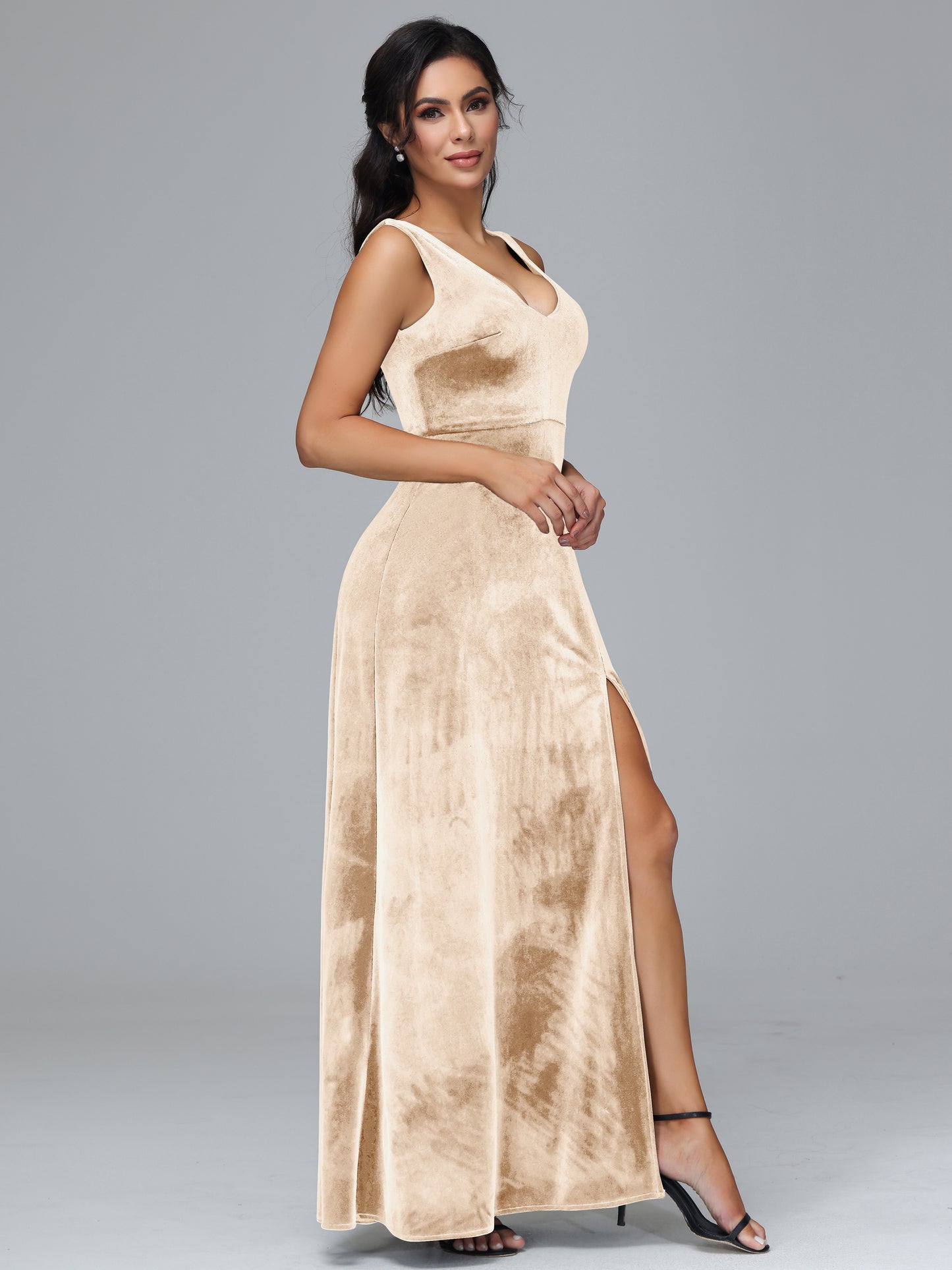 Straps V Neck Bridesmaid Dress With Slit