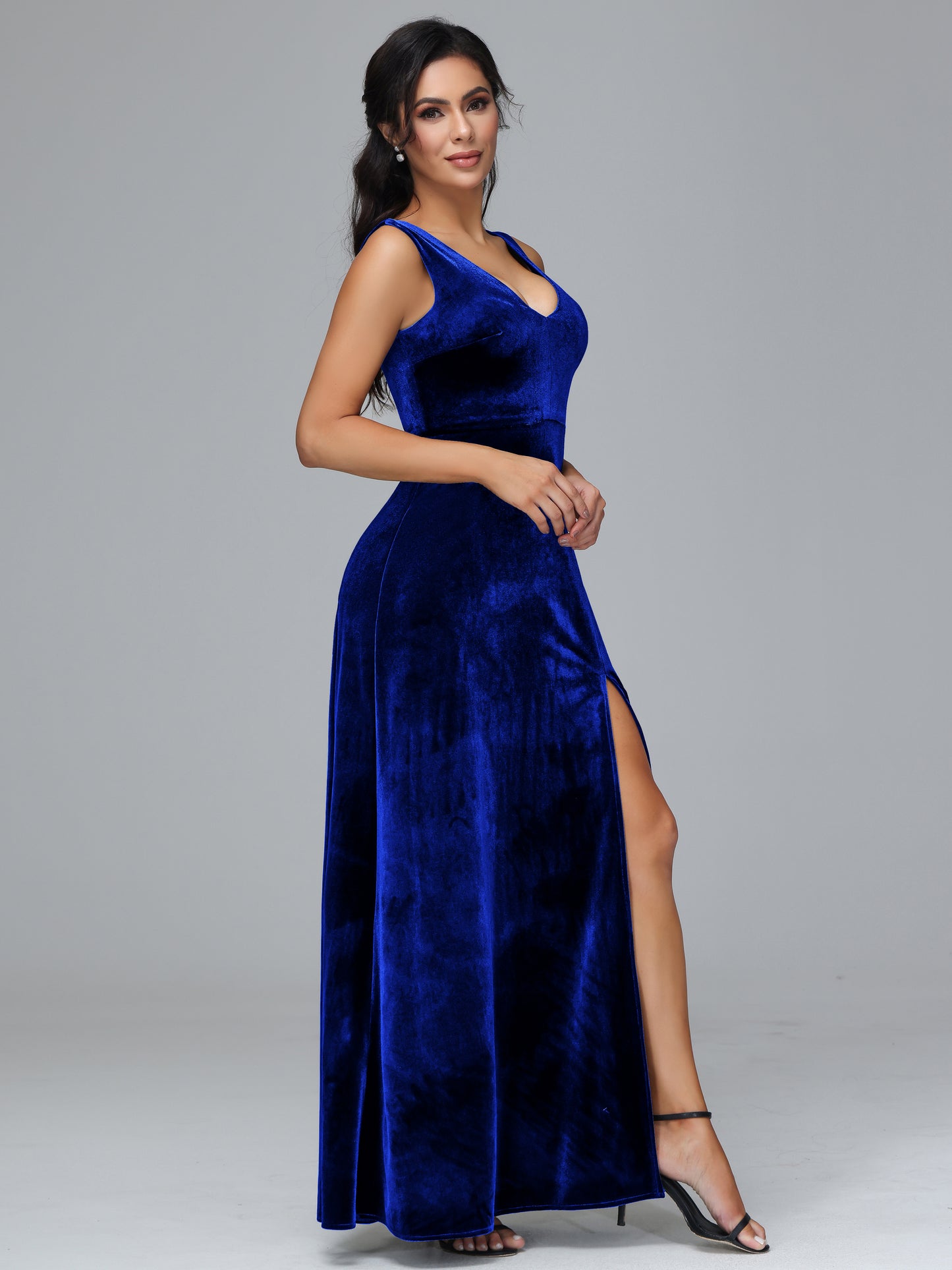 Straps V Neck Bridesmaid Dress With Slit