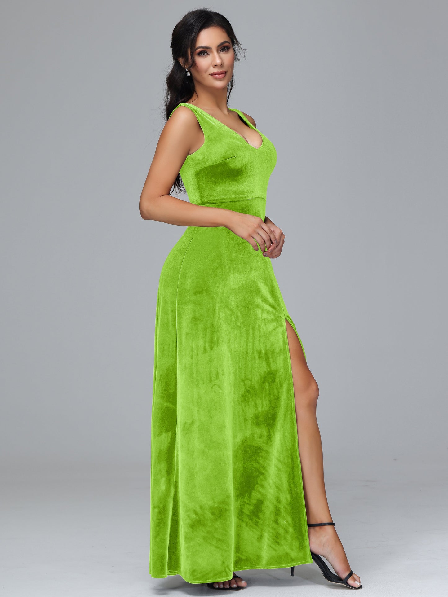 Straps V Neck Plus Size Bridesmaid Dress With Slit