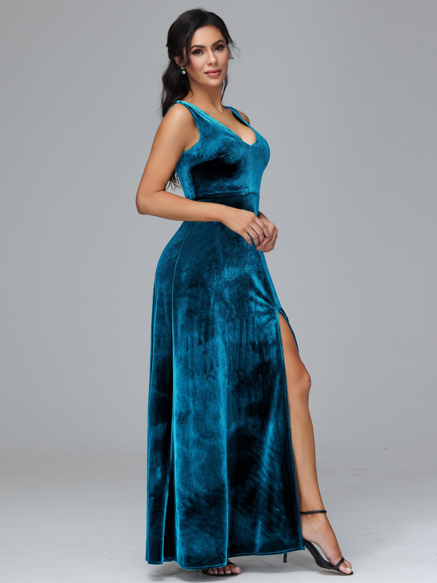 Straps V Neck Plus Size Bridesmaid Dress With Slit