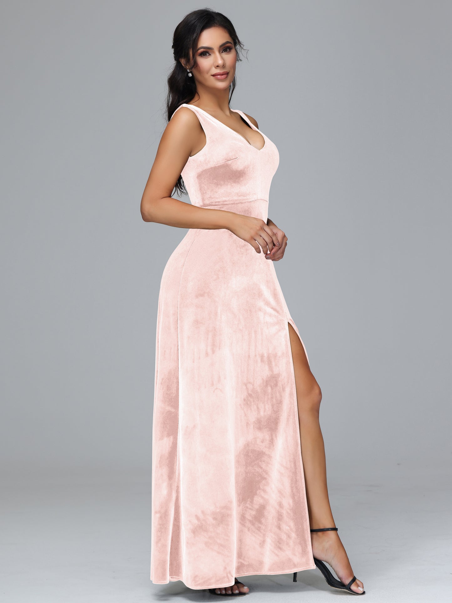 Straps V Neck Bridesmaid Dress With Slit