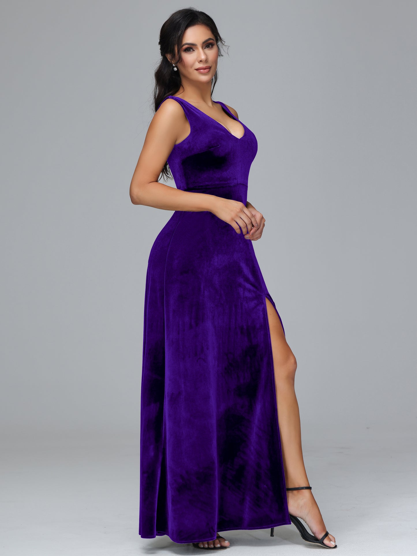 Straps V Neck Bridesmaid Dress With Slit