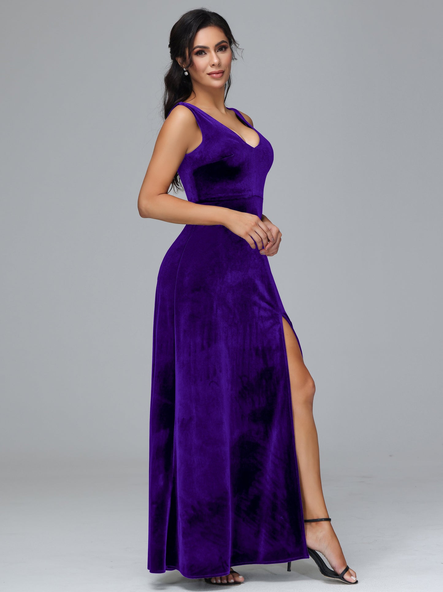 Straps V Neck Plus Size Bridesmaid Dress With Slit