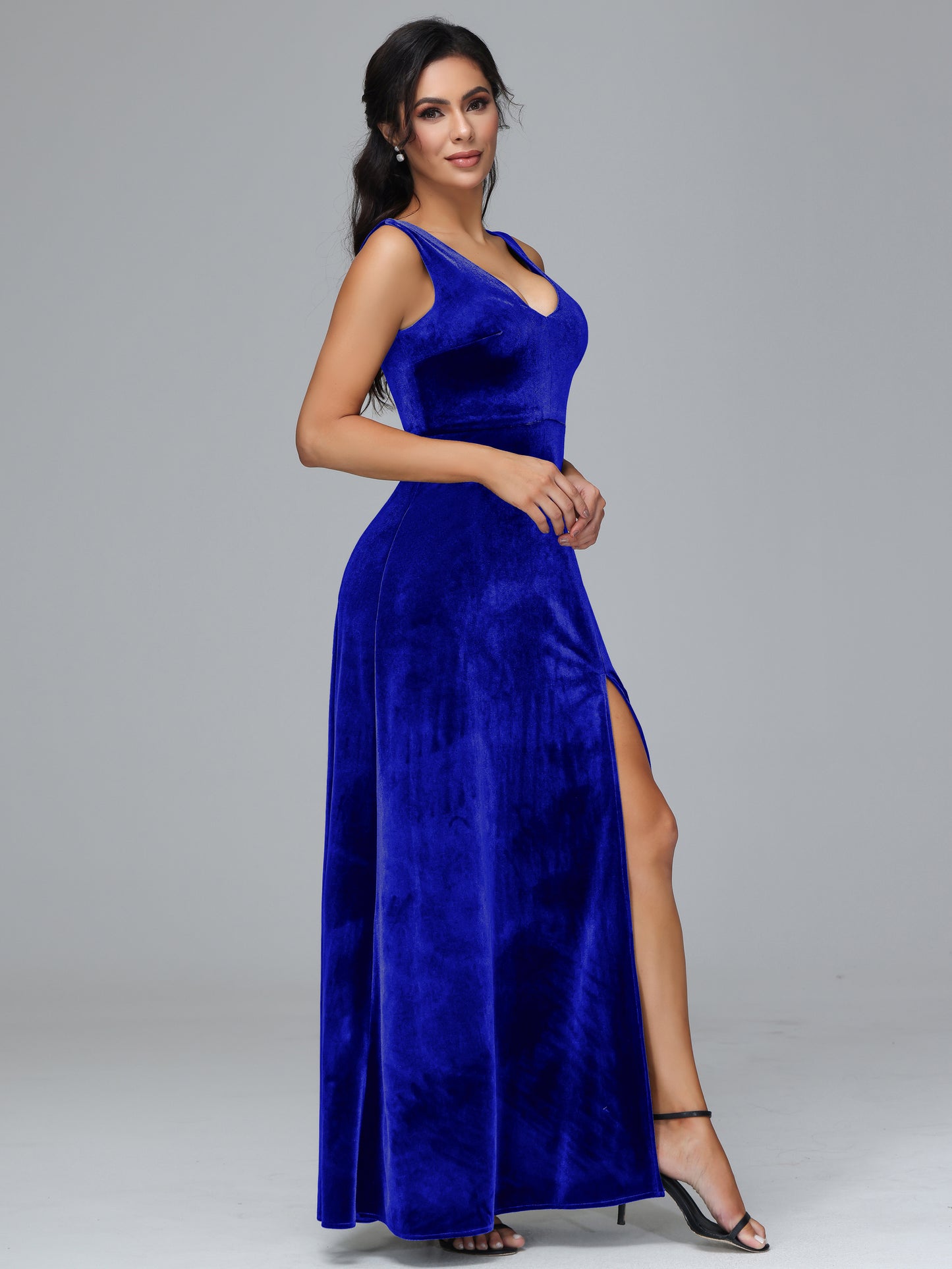 Straps V Neck Bridesmaid Dress With Slit