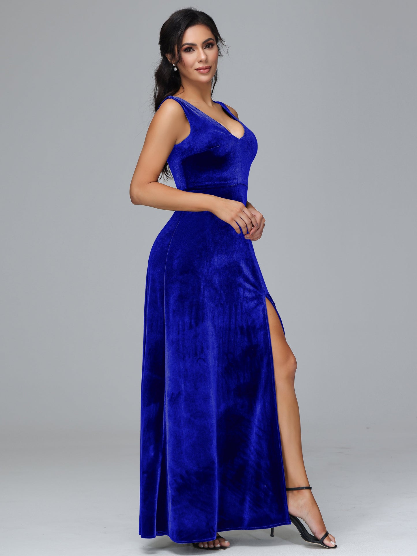 Straps V Neck Plus Size Bridesmaid Dress With Slit