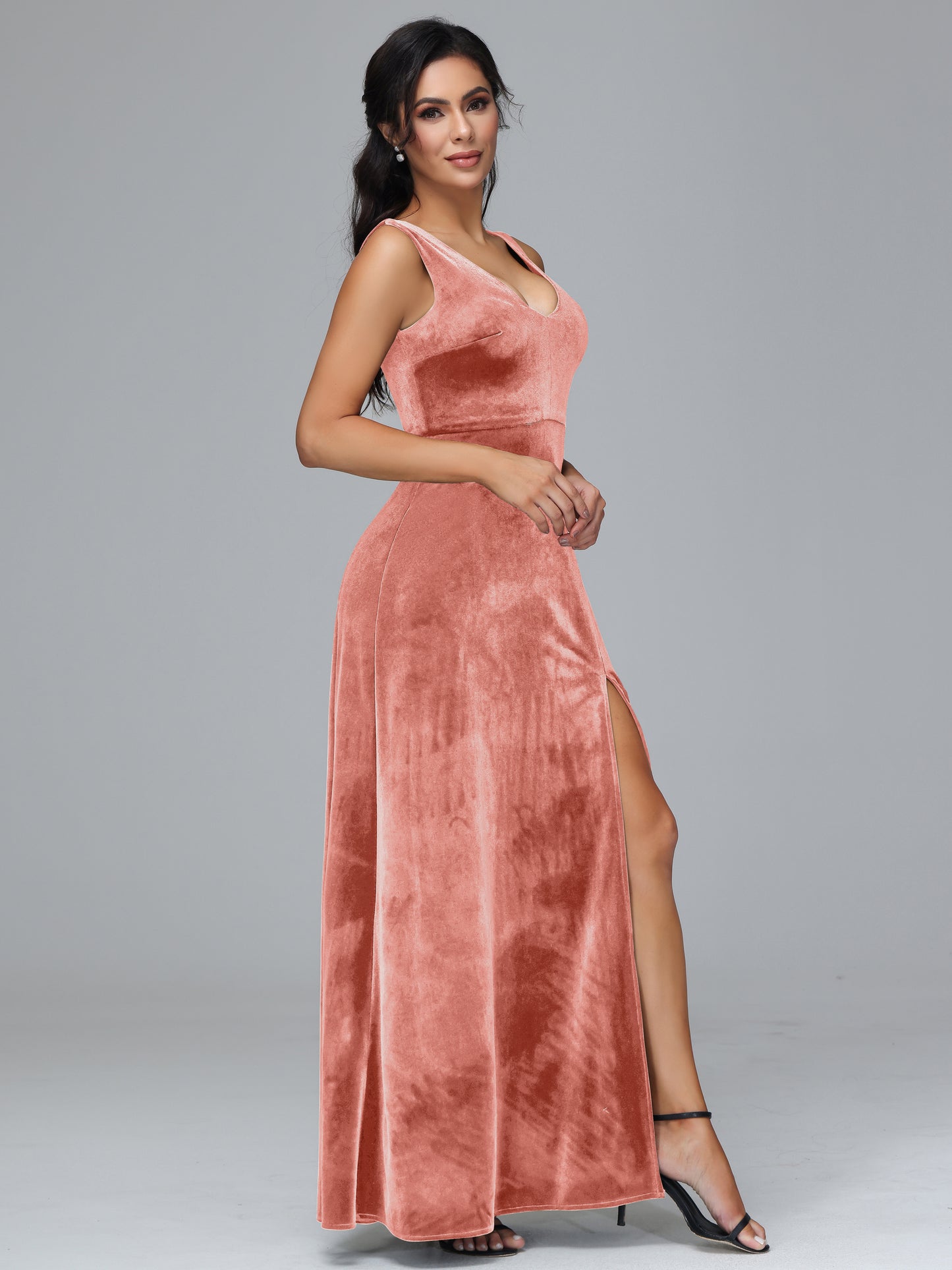 Straps V Neck Bridesmaid Dress With Slit