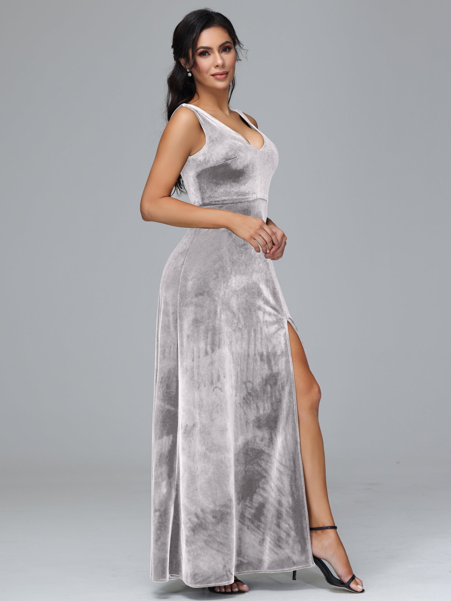 Straps V Neck Bridesmaid Dress With Slit