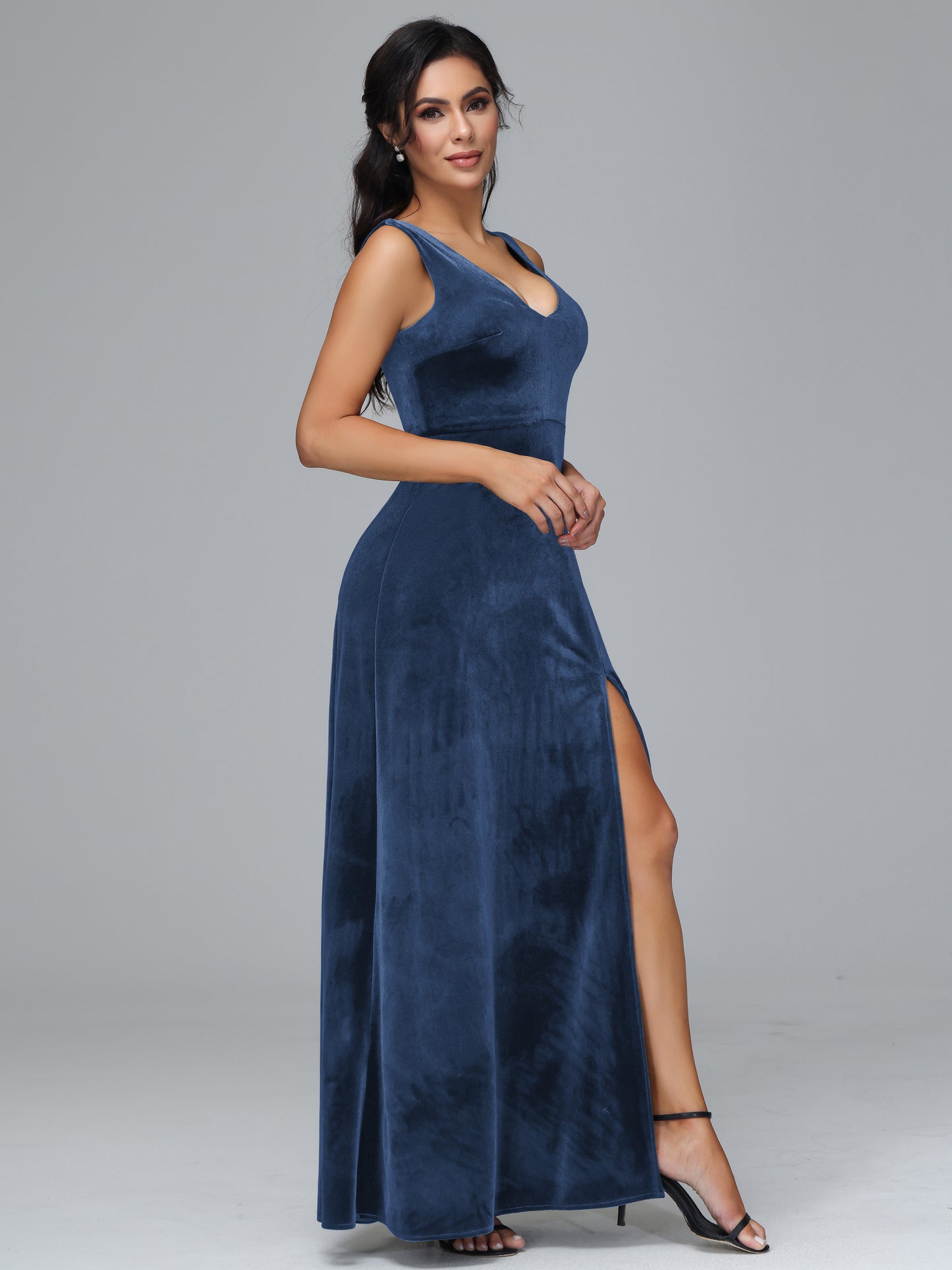 Straps V Neck Bridesmaid Dress With Slit