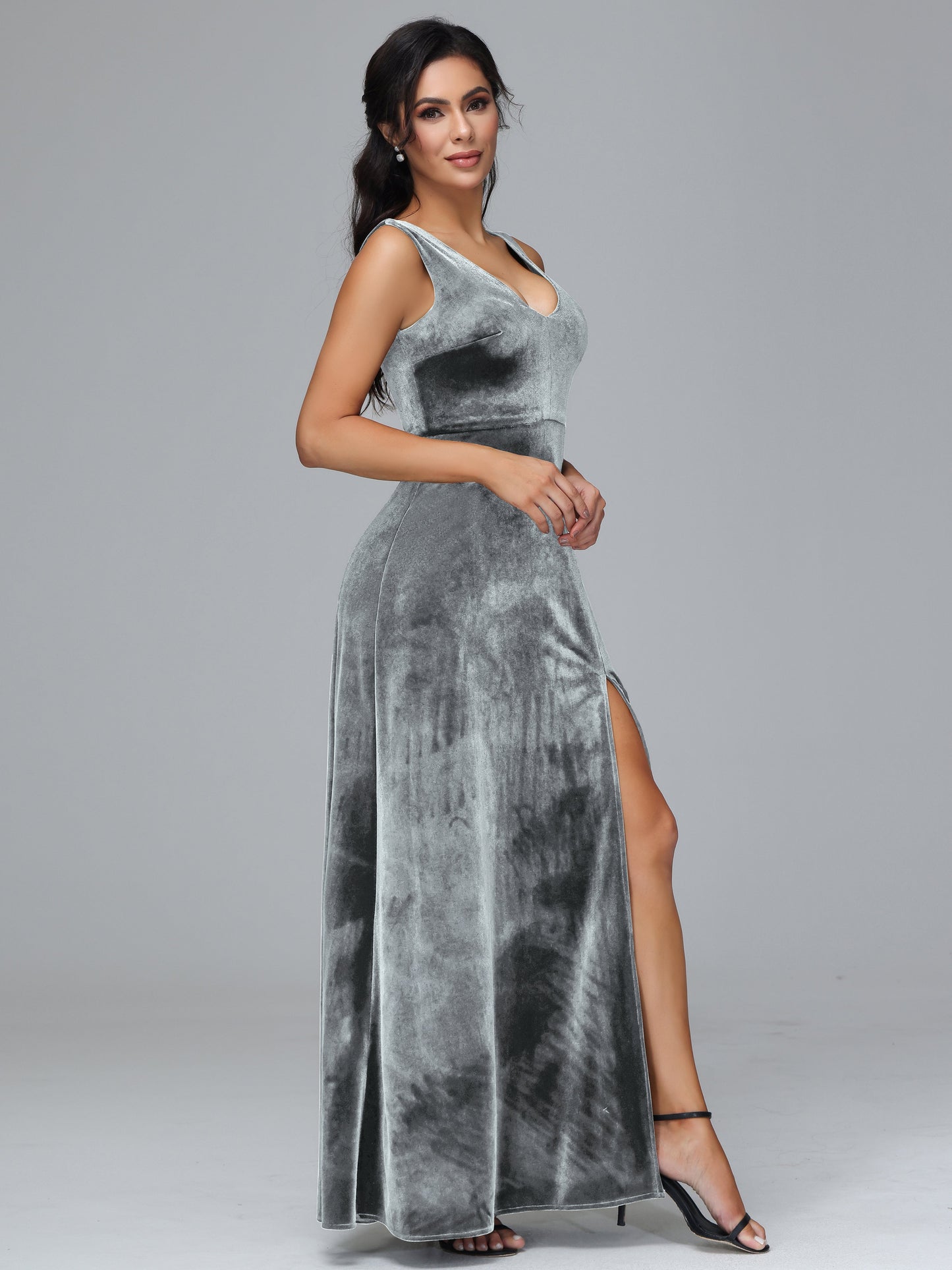 Straps V Neck Plus Size Bridesmaid Dress With Slit
