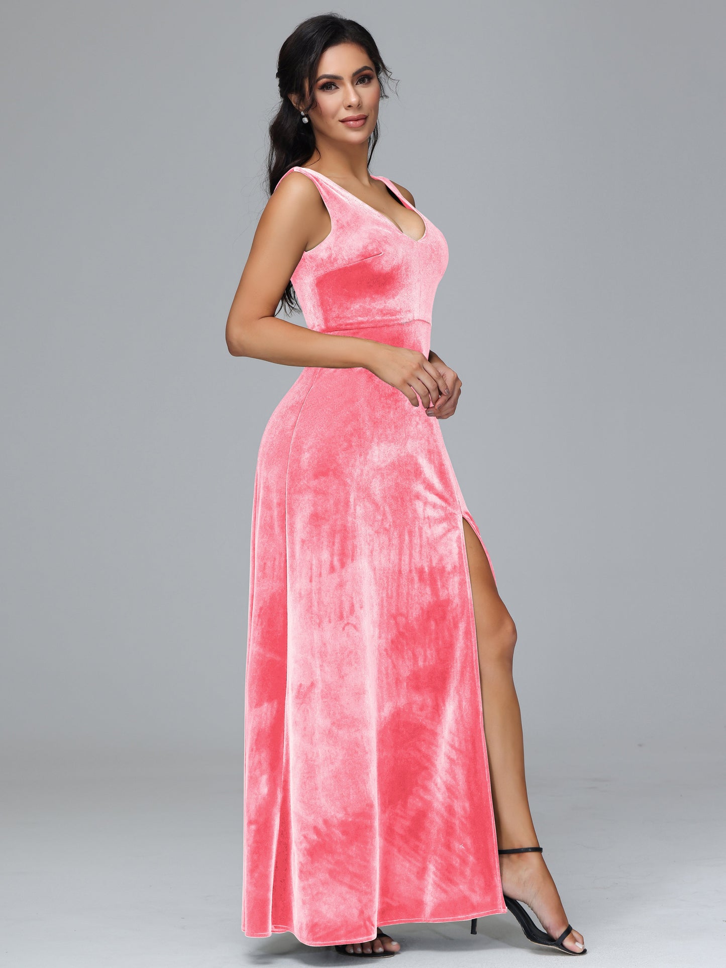 Straps V Neck Plus Size Bridesmaid Dress With Slit