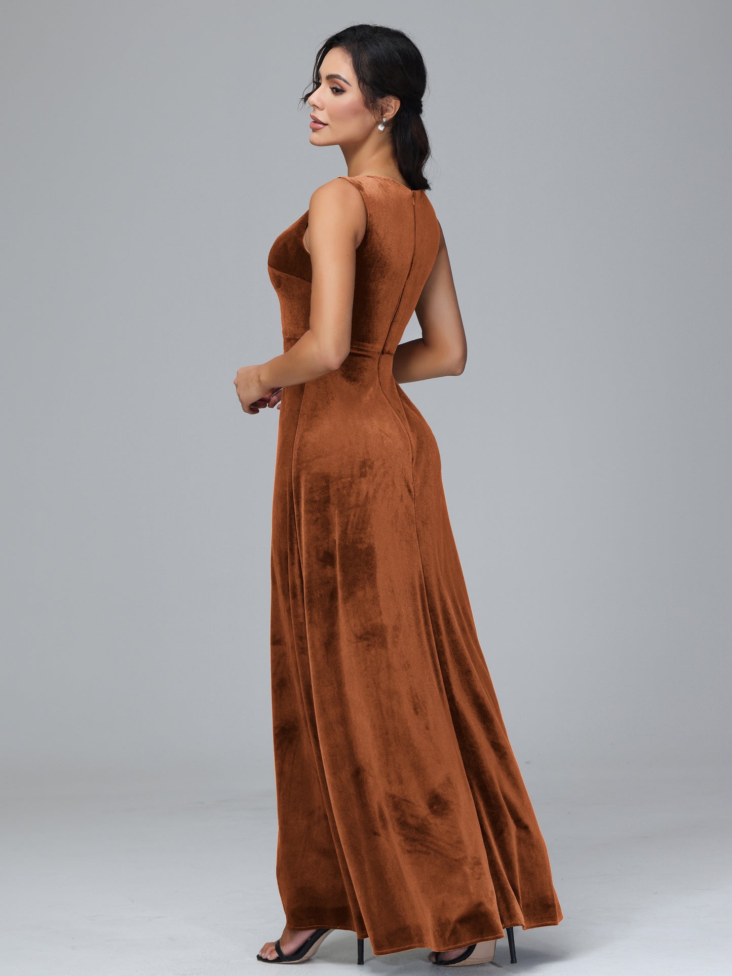 Straps V Neck Plus Size Bridesmaid Dress With Slit