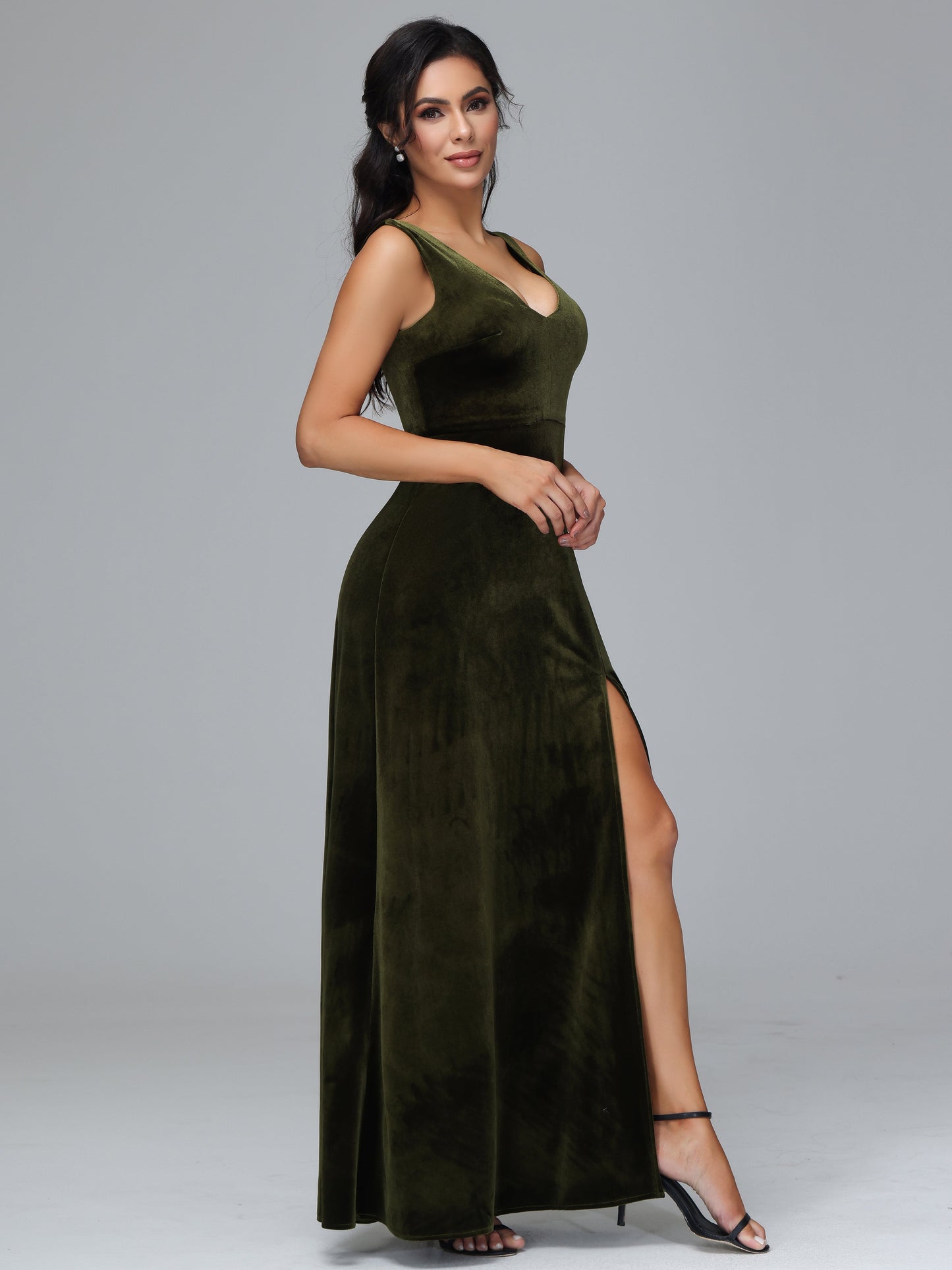 Straps V Neck Plus Size Bridesmaid Dress With Slit