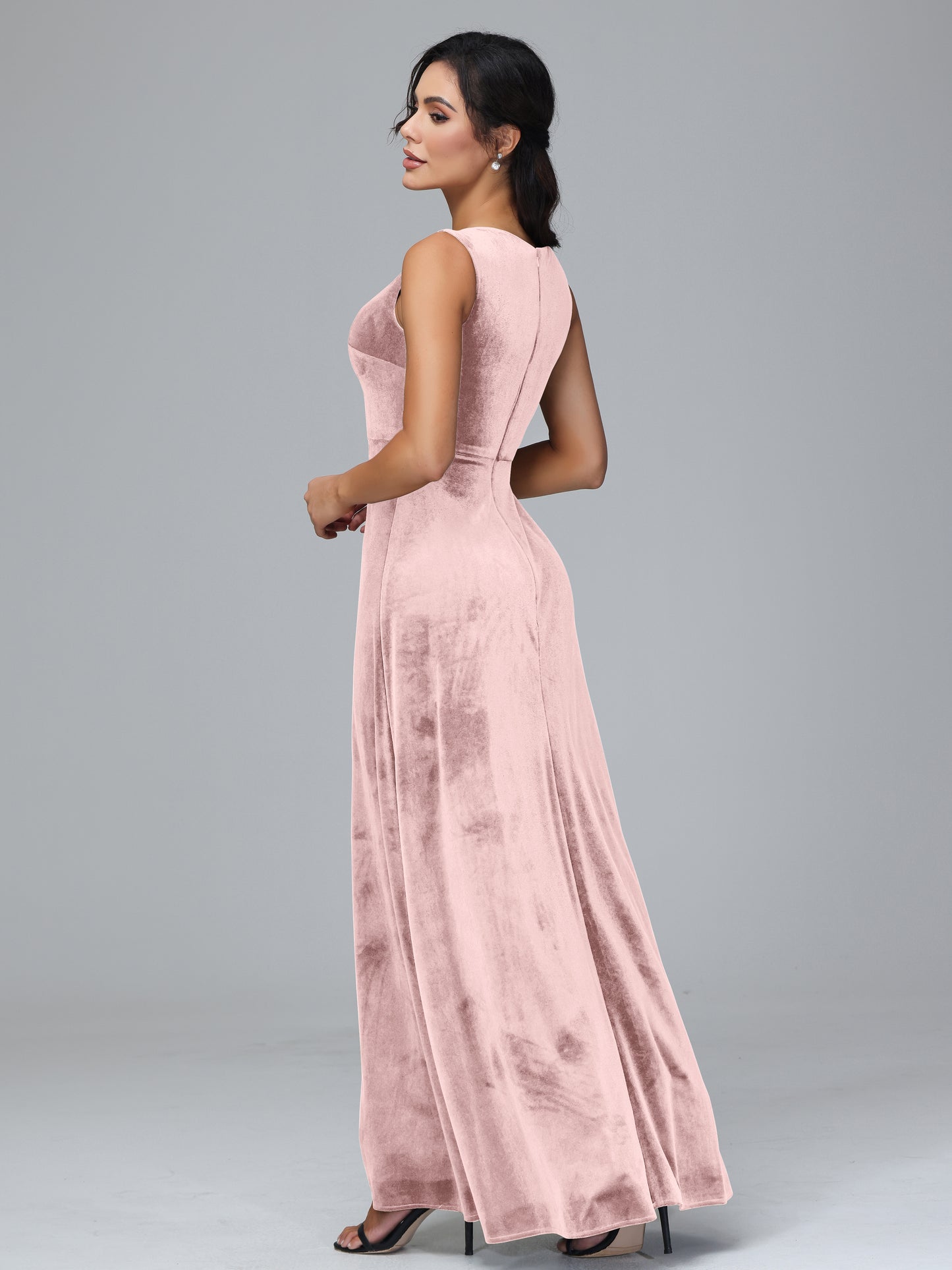 Straps V Neck Bridesmaid Dress With Slit