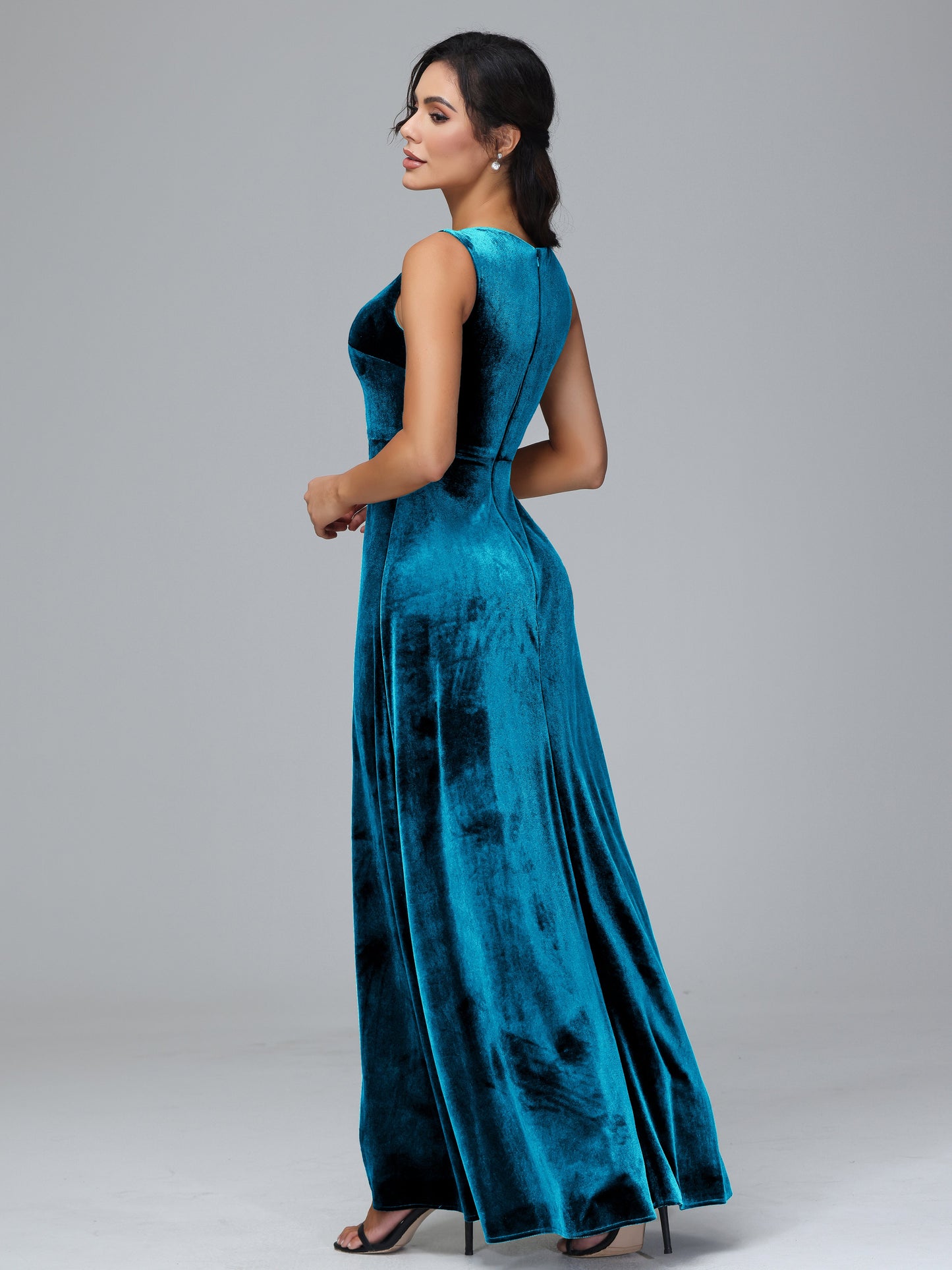 Straps V Neck Plus Size Bridesmaid Dress With Slit