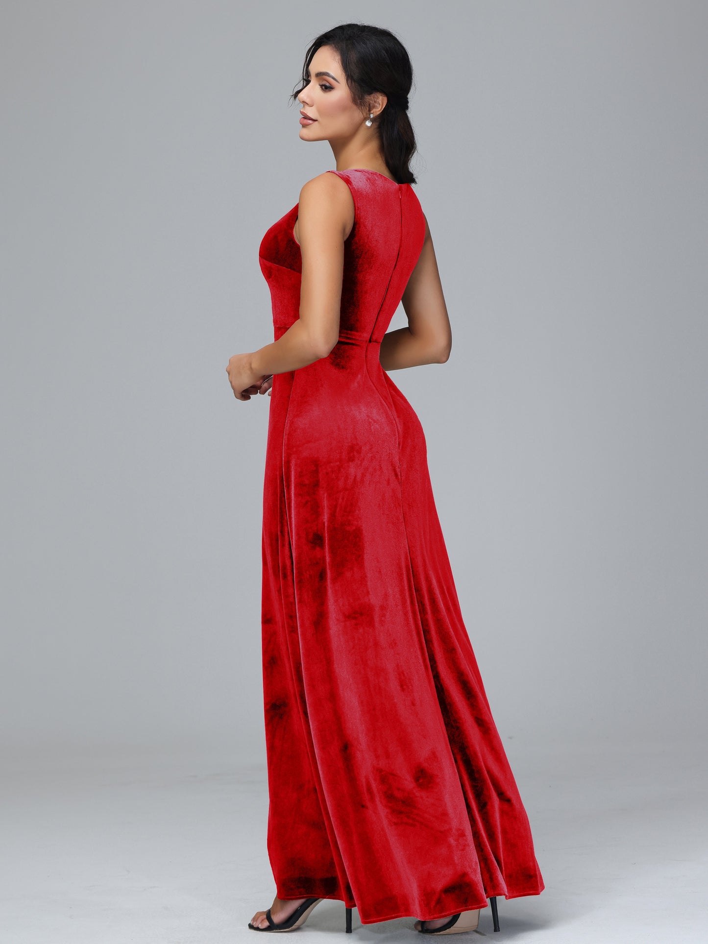 Straps V Neck Plus Size Bridesmaid Dress With Slit