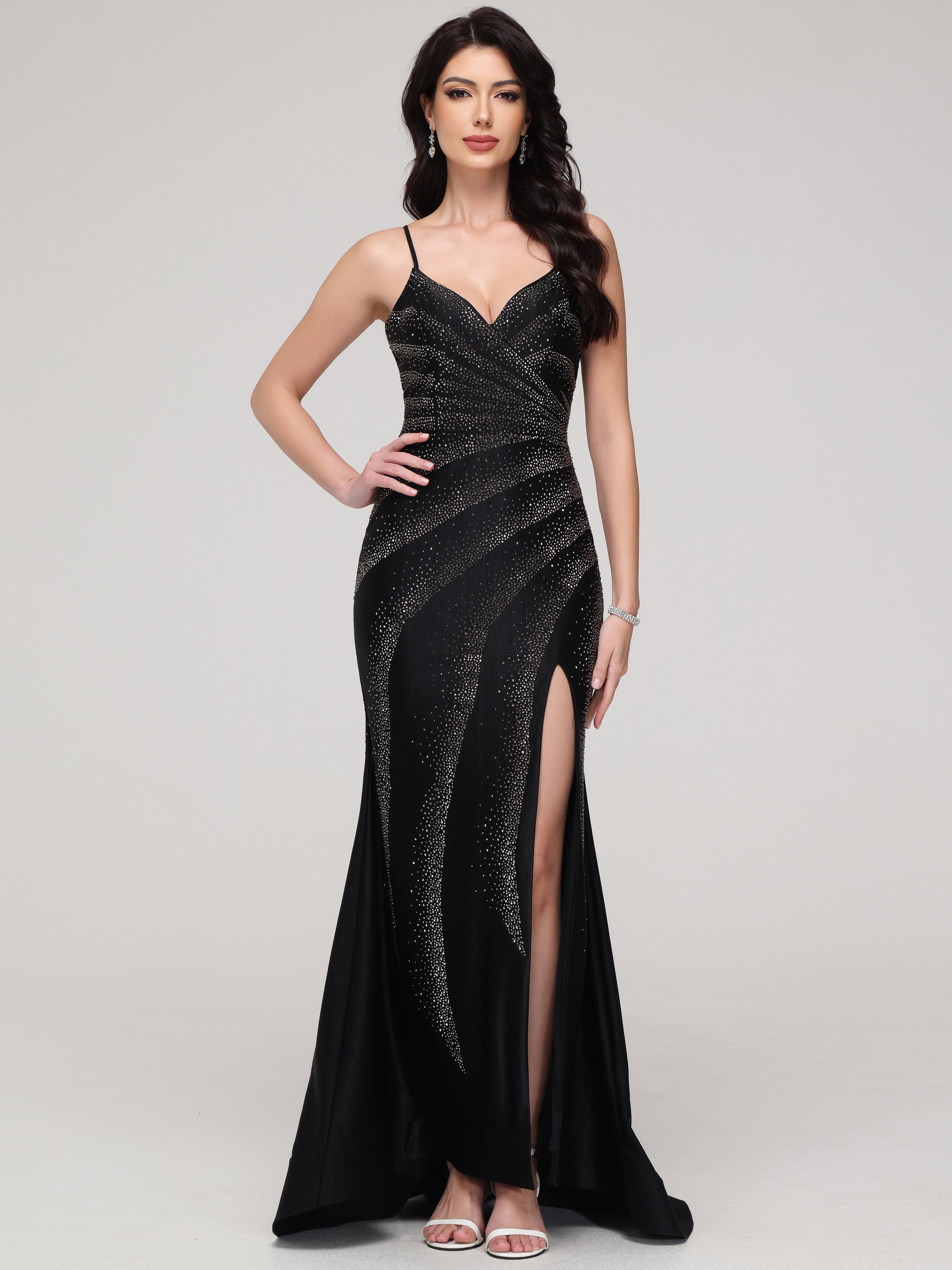 Stunning Black V-neck Sheath Beading Long Prom Dress Stunning Black V-neck Sheath Beading Long Prom Dress