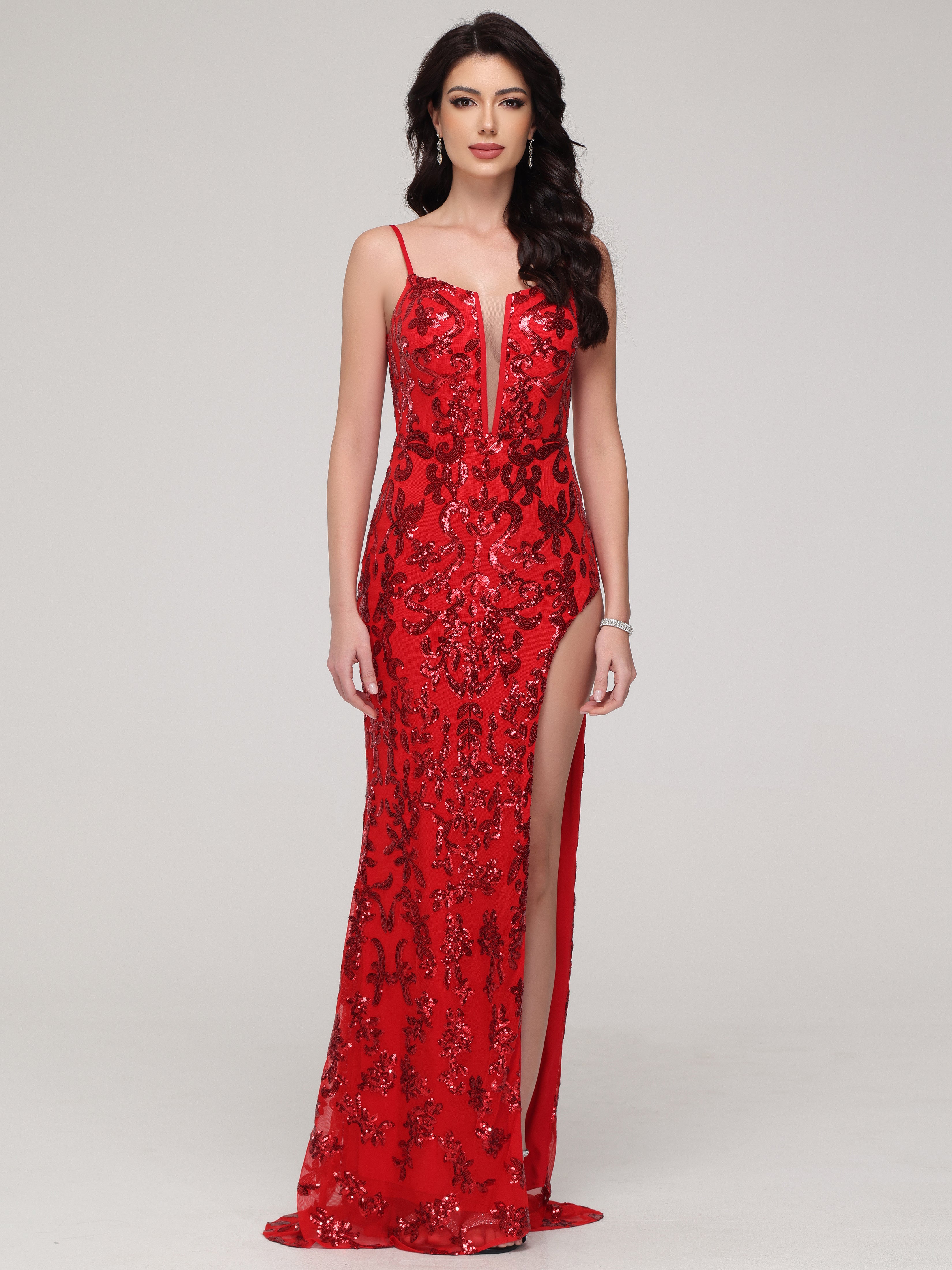 Unique Red Straps Bodice Mermaid Prom Dress with High Split Unique Red Straps Bodice Mermaid Prom Dress with High Split