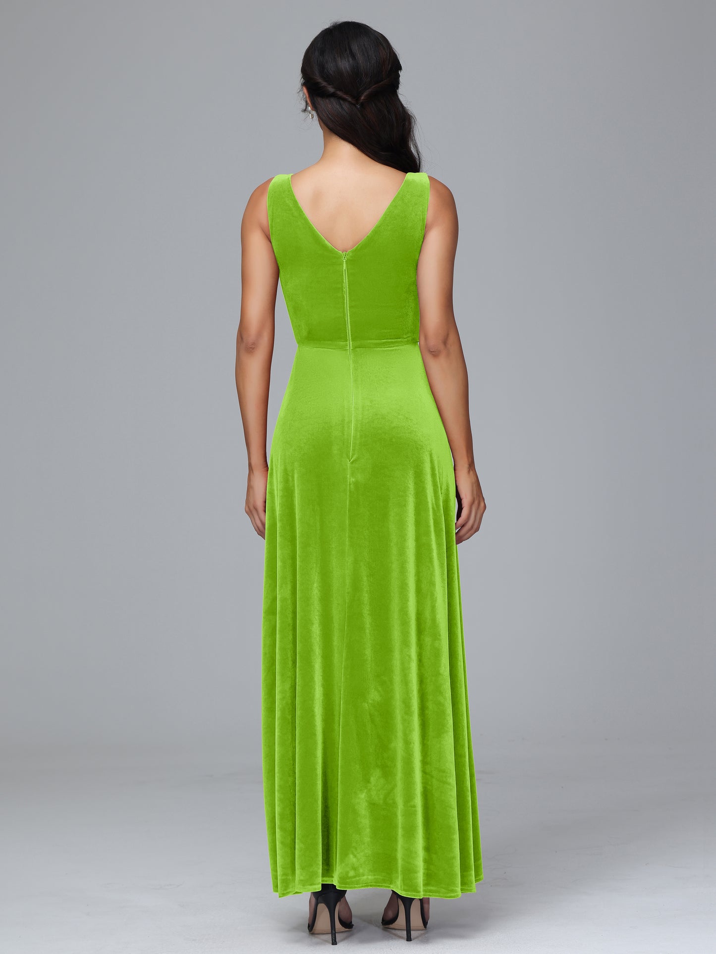V Neck A Line Velvet Bridesmaid Dress With Slit