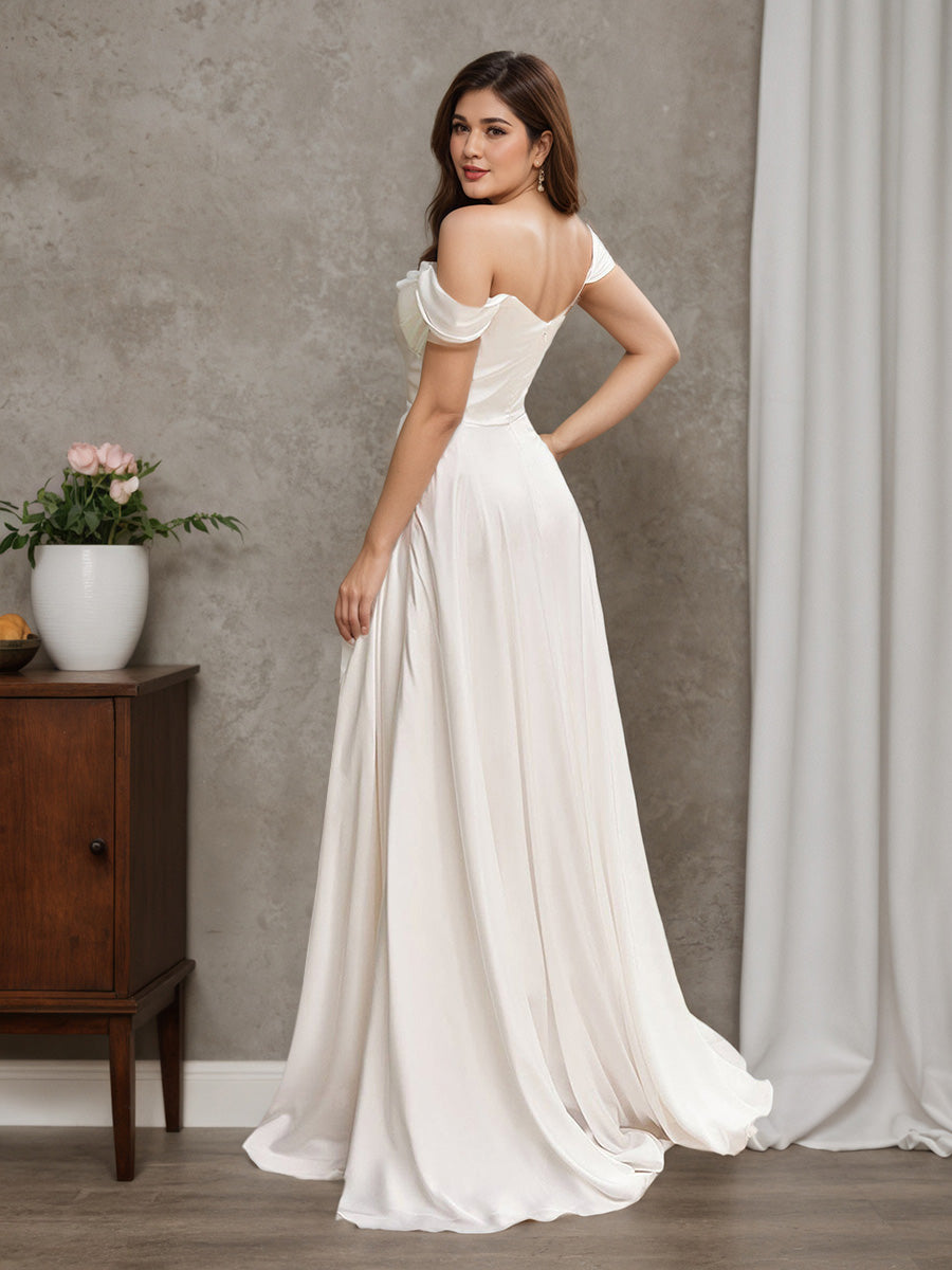 Pretty Off The Shoulder Bridal Gown A-line Long Split Wedding Dress