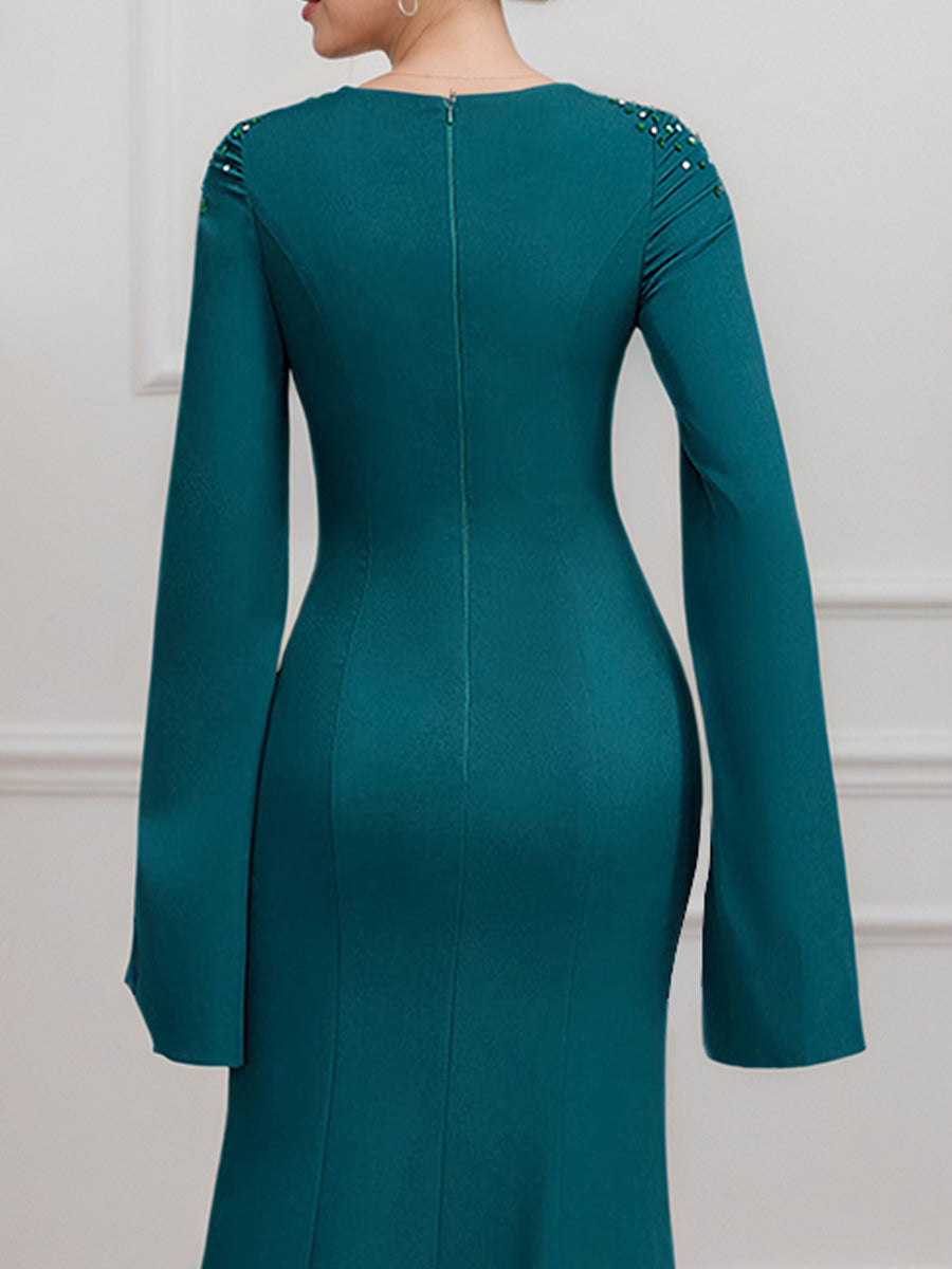 Cicinia Peacock Mother Of The Groom Dress Long Stretch Fabric Beaded Sheath Evening Dresses