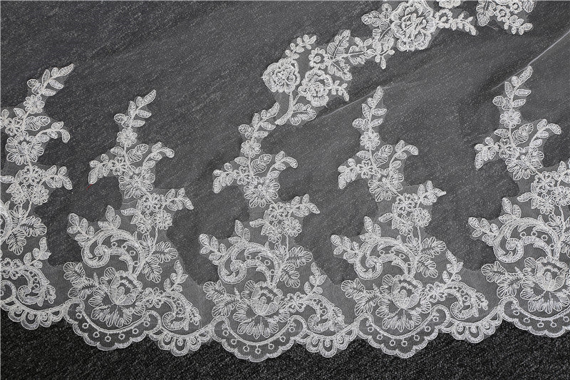 Wedding Veil Two-Tier Tulle Lace Edge Cathedral Veils Appliques TS91030