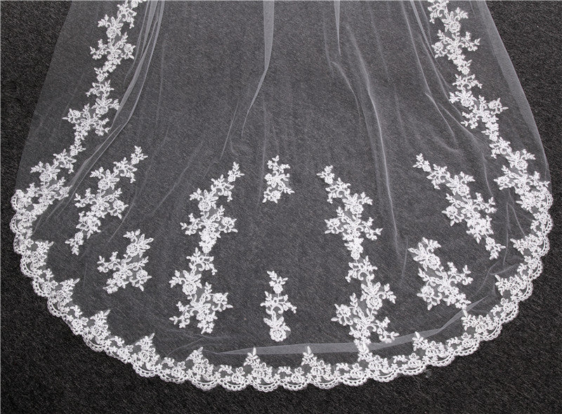 Wedding Veil One-Tier Tulle Lace Edge Chapel Veils Appliques TS91039